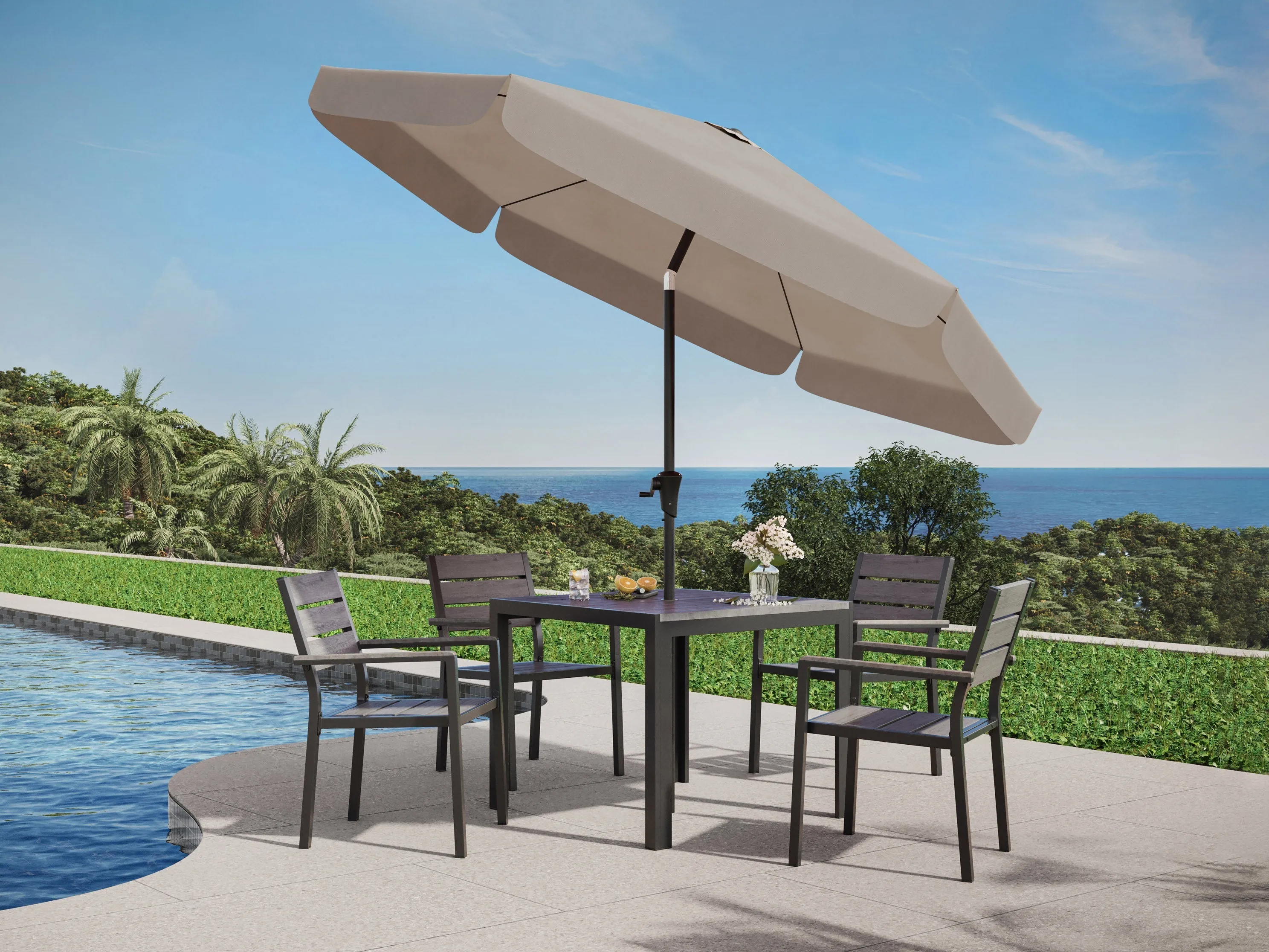 10ft Round Grey Patio Umbrella