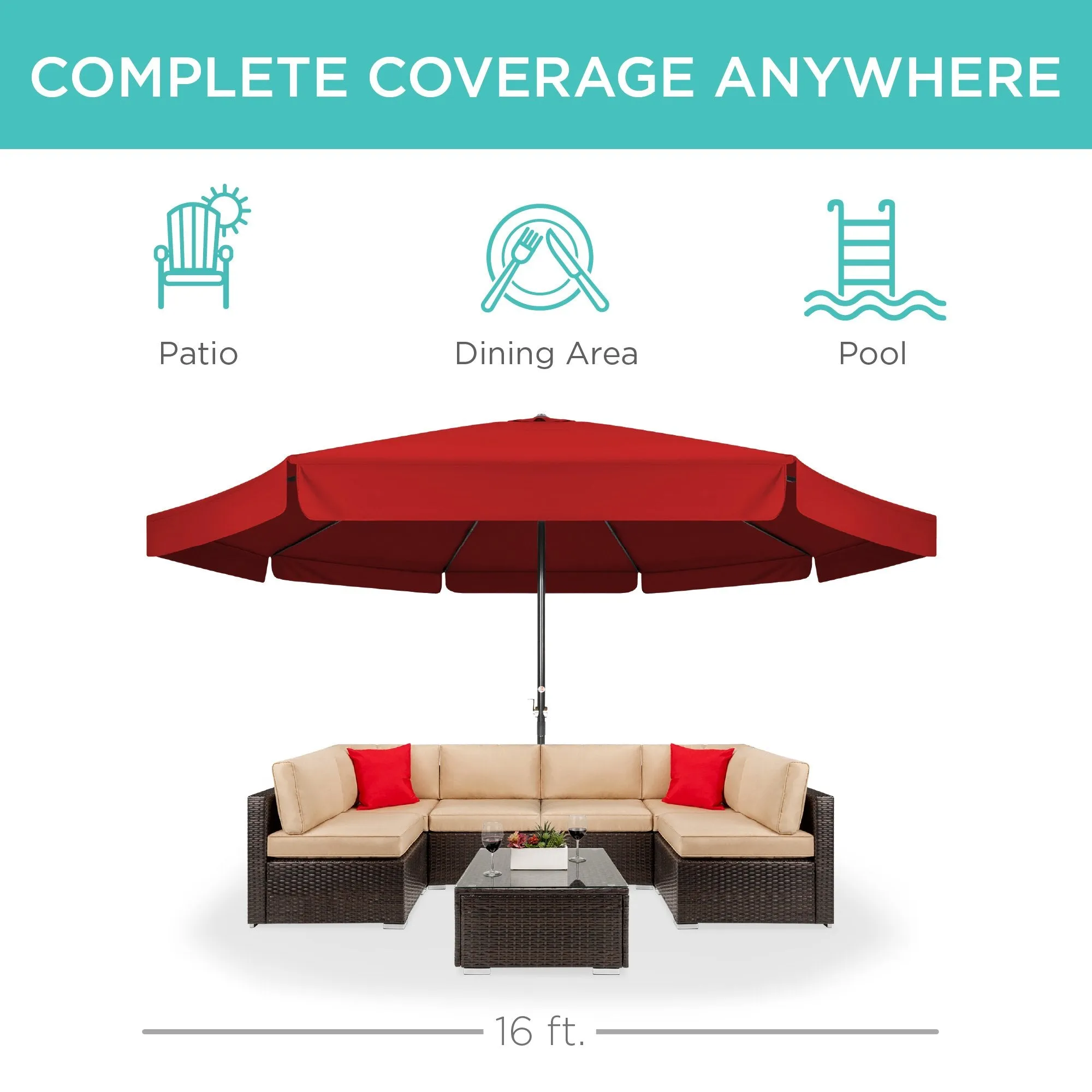 16ft Market Patio Umbrella w/ Cross Base, Crank, Aluminum Frame