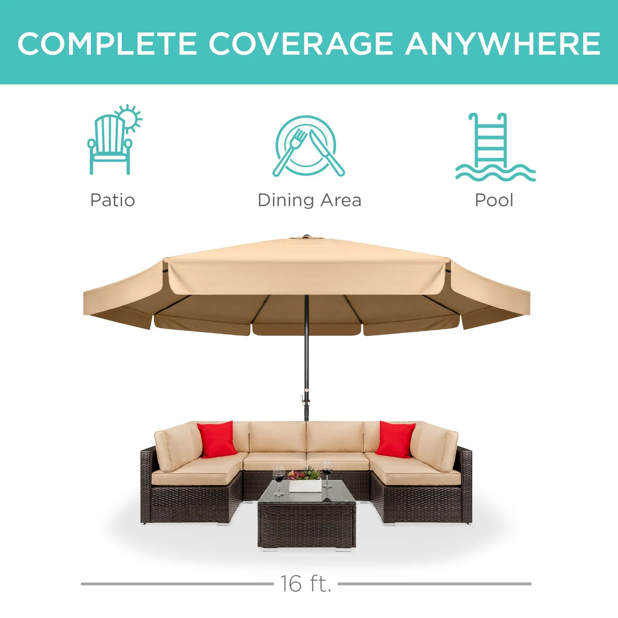 16ft Market Patio Umbrella w/ Cross Base, Crank, Aluminum Frame