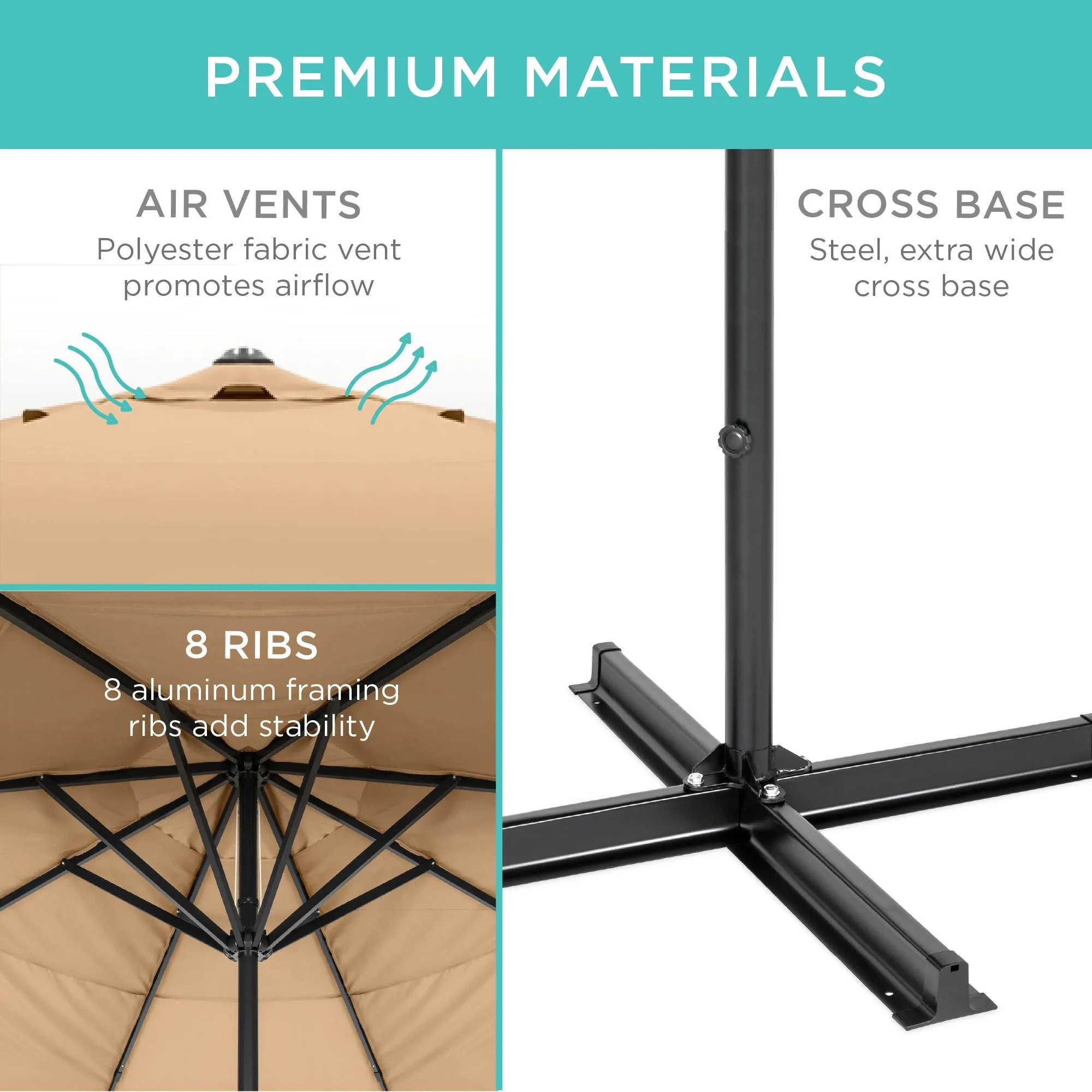 16ft Market Patio Umbrella w/ Cross Base, Crank, Aluminum Frame