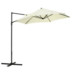 2.5M Garden Cantilever Parasol with 360¬∞ Rotation, Offset Roma Patio Umbrella Hanging Sun Shade Canopy Shelter with Cross Base, Beige