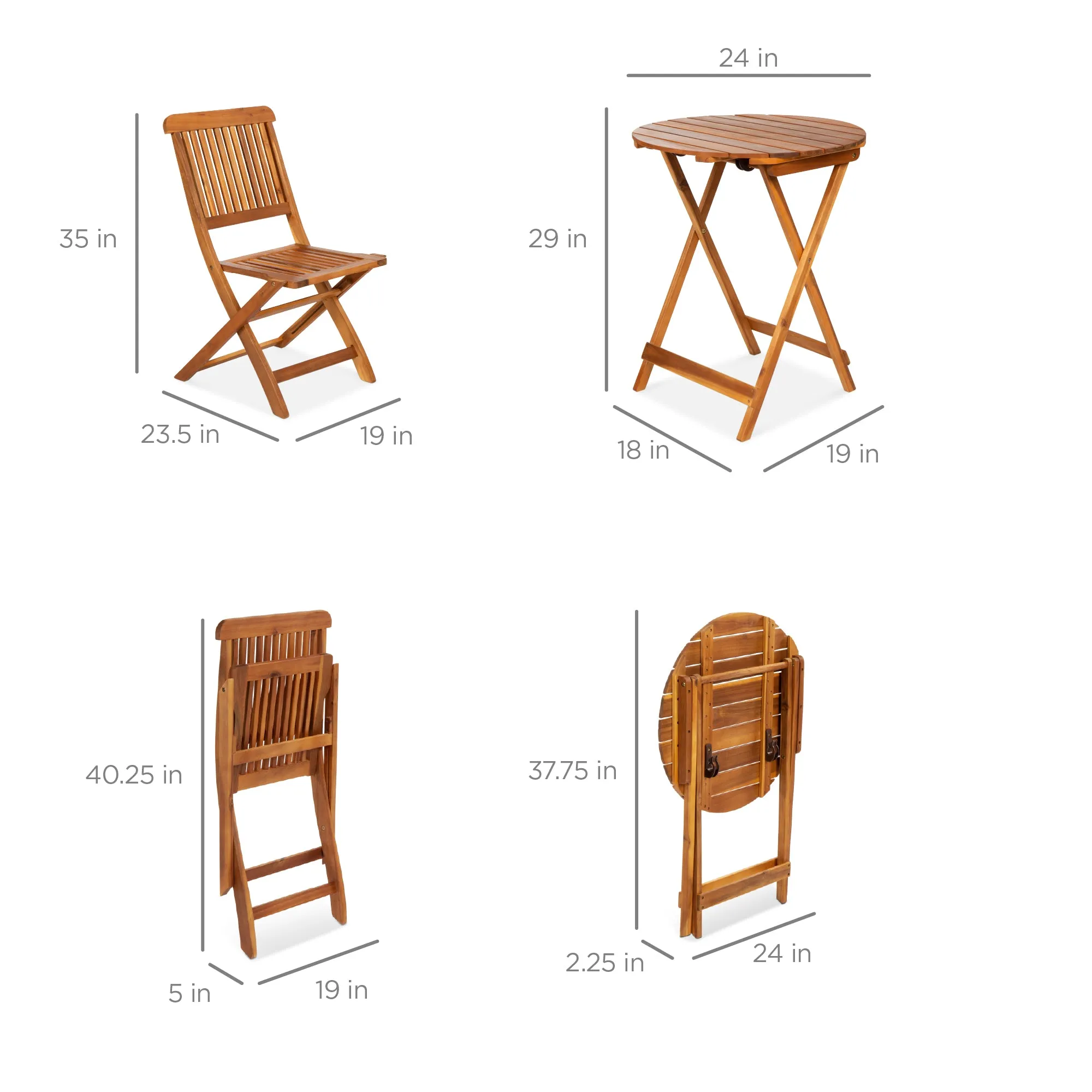 3-Piece Acacia Wood Bistro Set w/ Folding Table, 2 Chairs