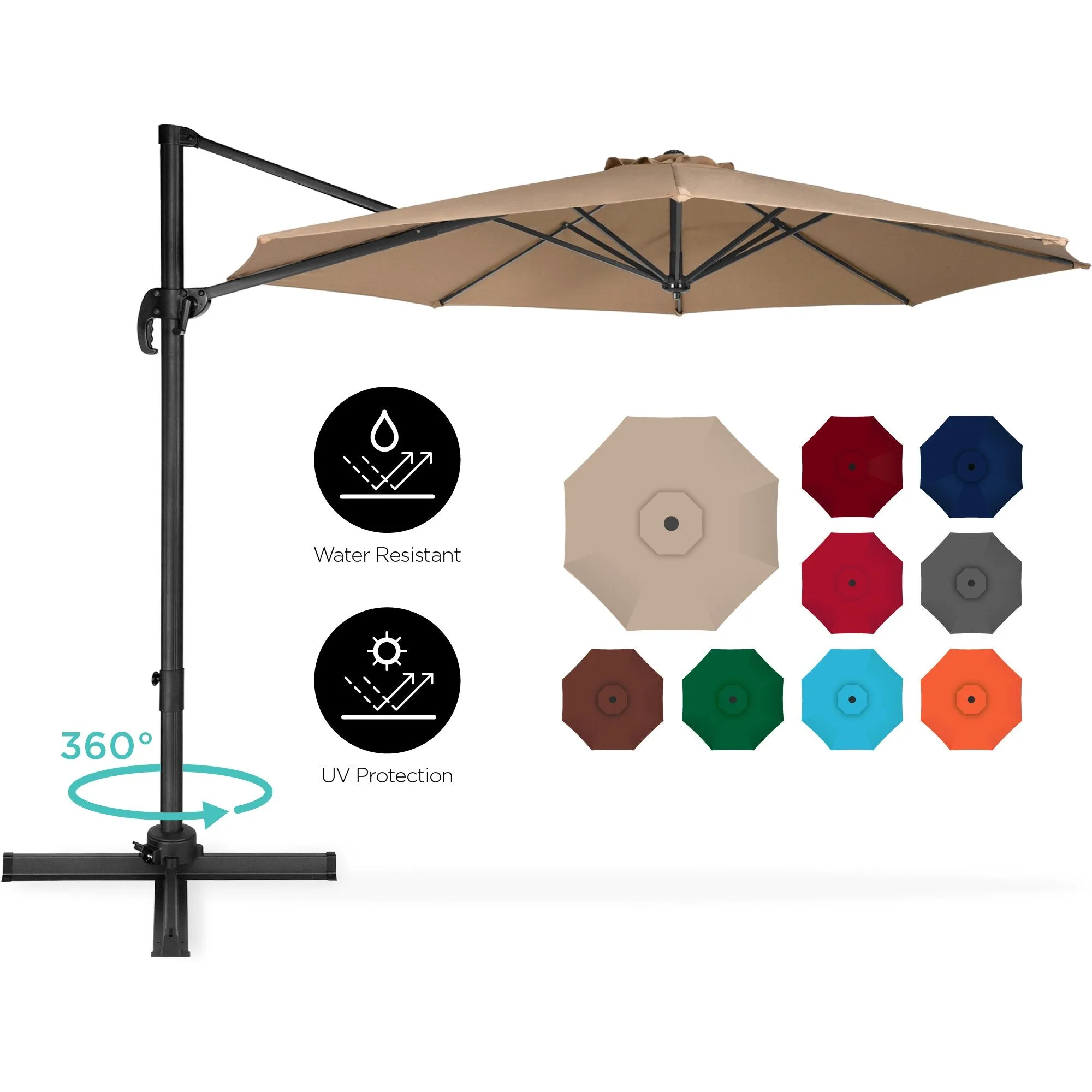 360-Degree Rotating Cantilever Offset Patio Umbrella w/ Tilt, 10ft