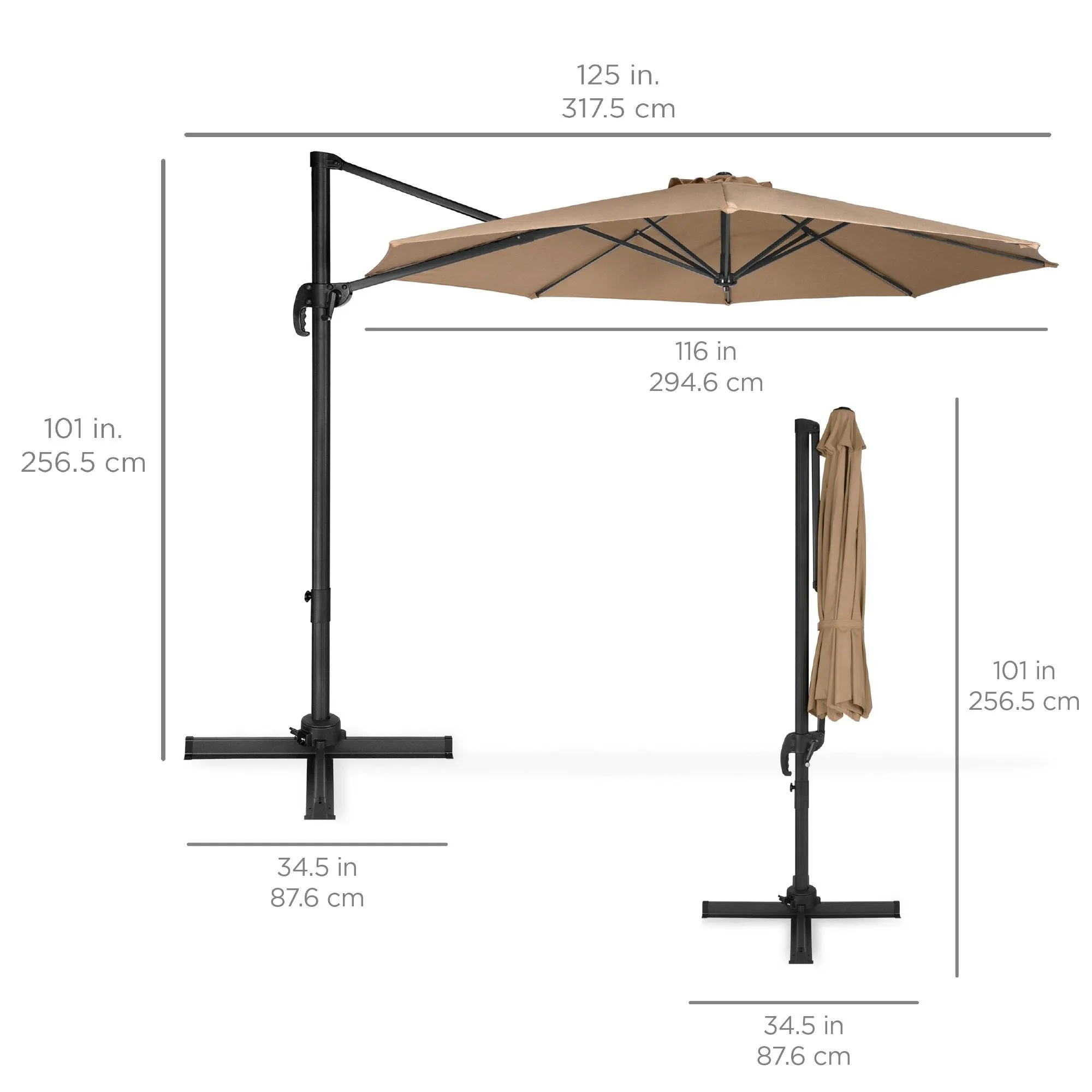 360-Degree Rotating Cantilever Offset Patio Umbrella w/ Tilt, 10ft