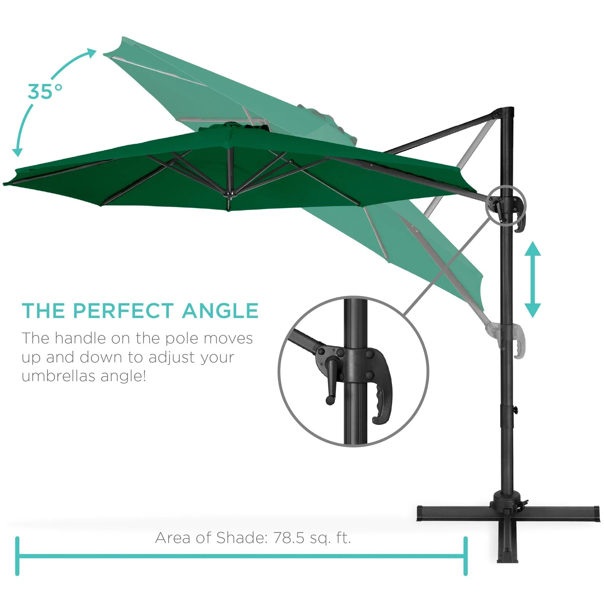 360-Degree Rotating Cantilever Offset Patio Umbrella w/ Tilt, 10ft