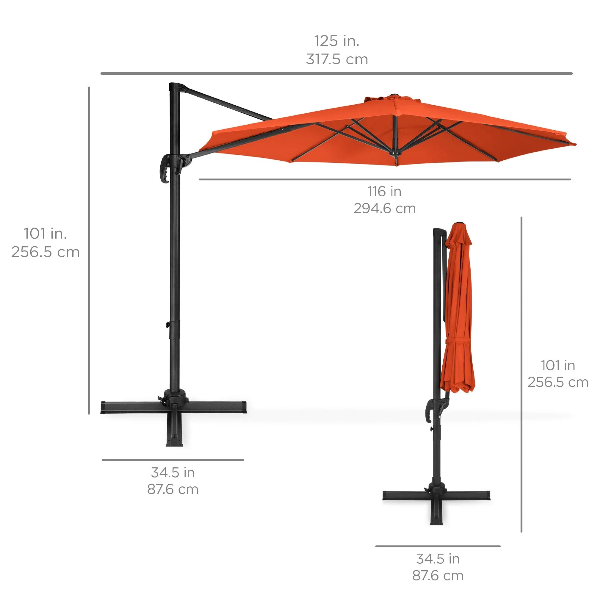 360-Degree Rotating Cantilever Offset Patio Umbrella w/ Tilt, 10ft