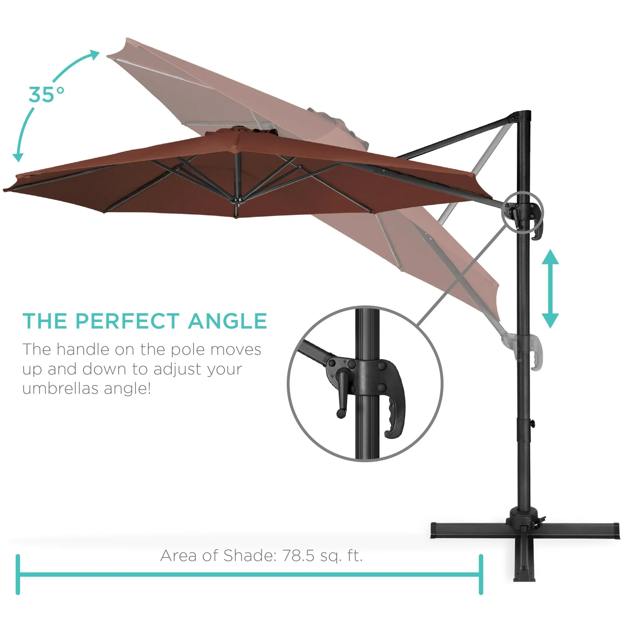 360-Degree Rotating Cantilever Offset Patio Umbrella w/ Tilt, 10ft