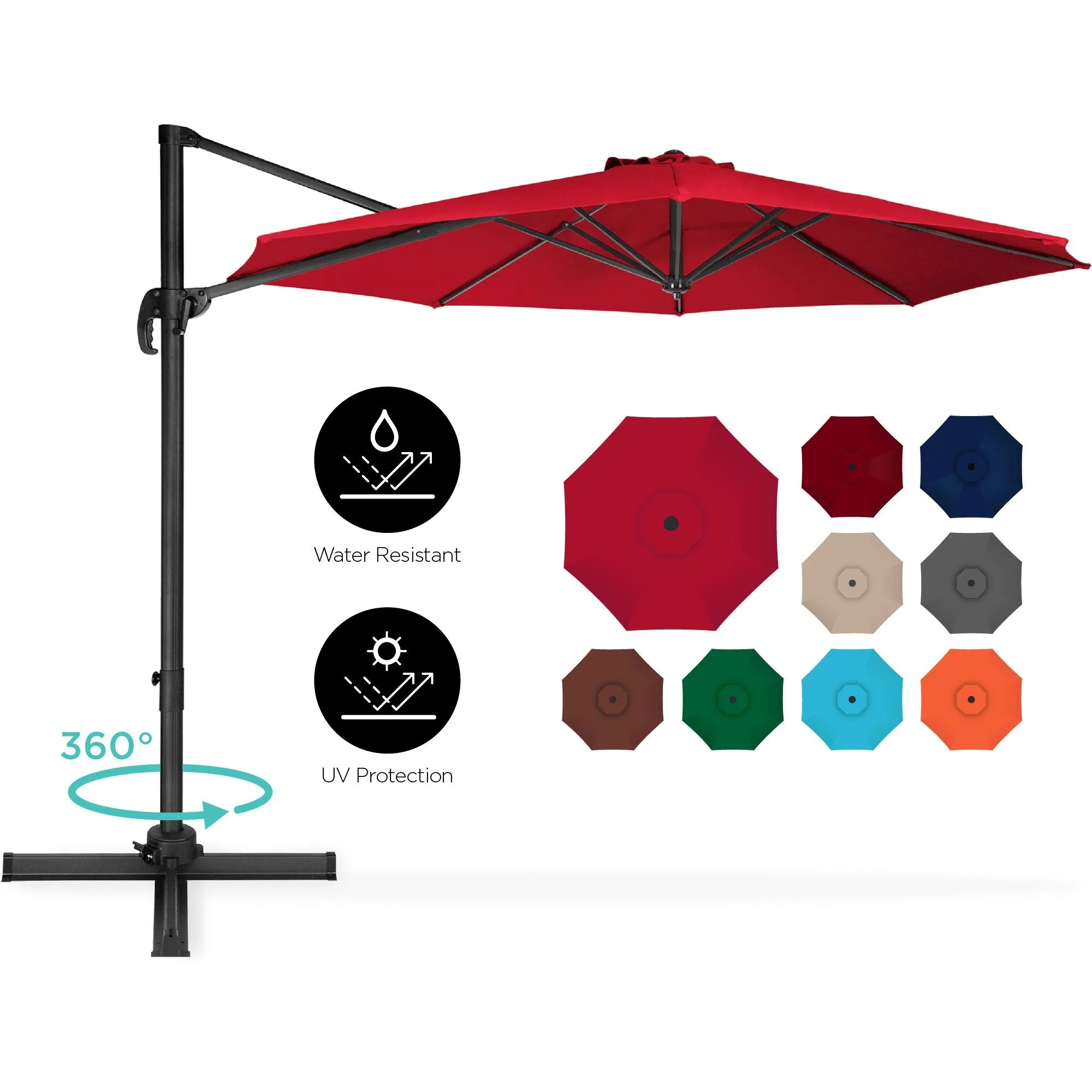 360-Degree Rotating Cantilever Offset Patio Umbrella w/ Tilt, 10ft