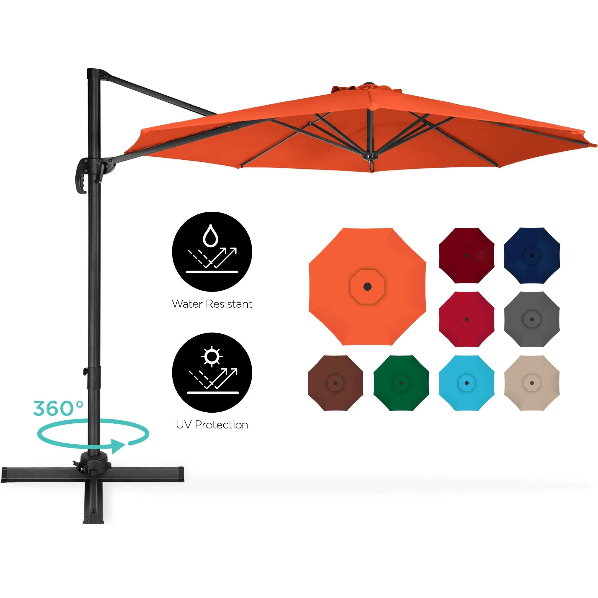 360-Degree Rotating Cantilever Offset Patio Umbrella w/ Tilt, 10ft