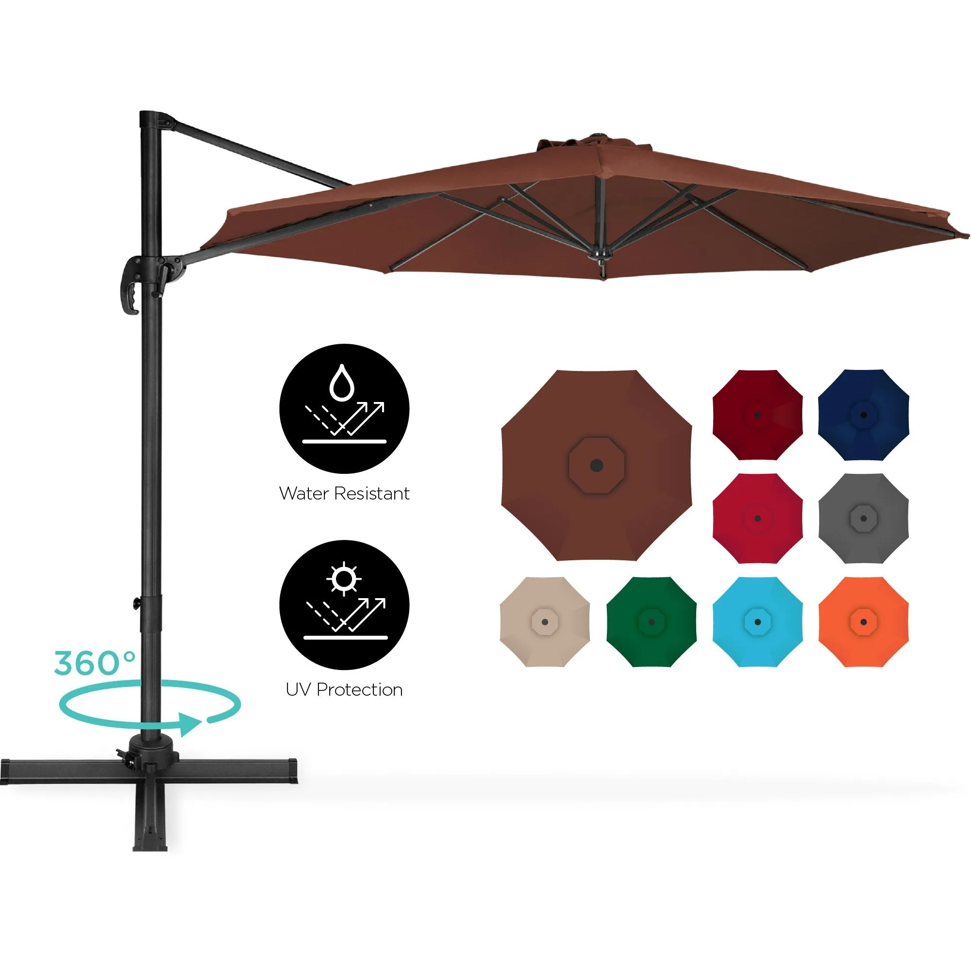 360-Degree Rotating Cantilever Offset Patio Umbrella w/ Tilt, 10ft