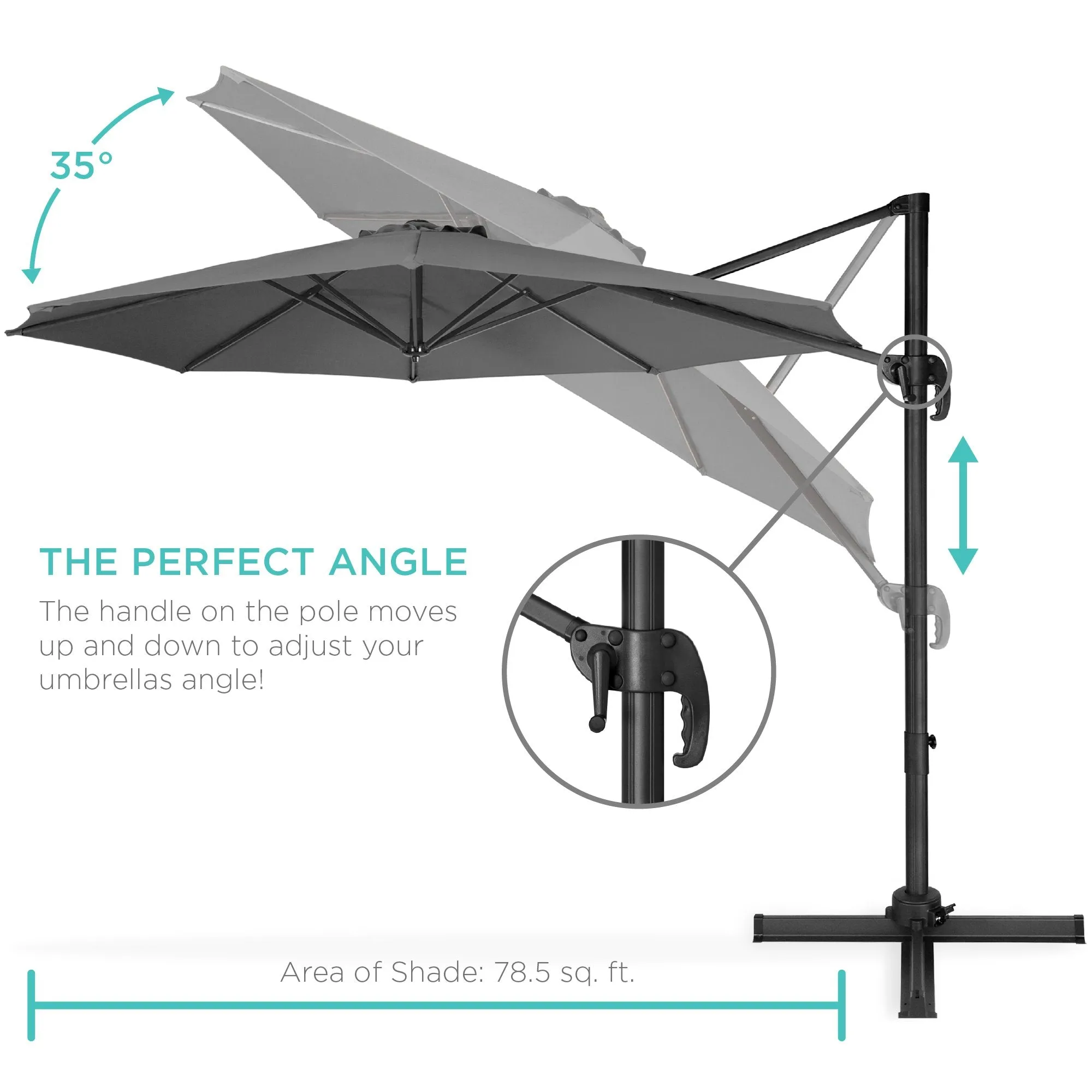 360-Degree Rotating Cantilever Offset Patio Umbrella w/ Tilt, 10ft