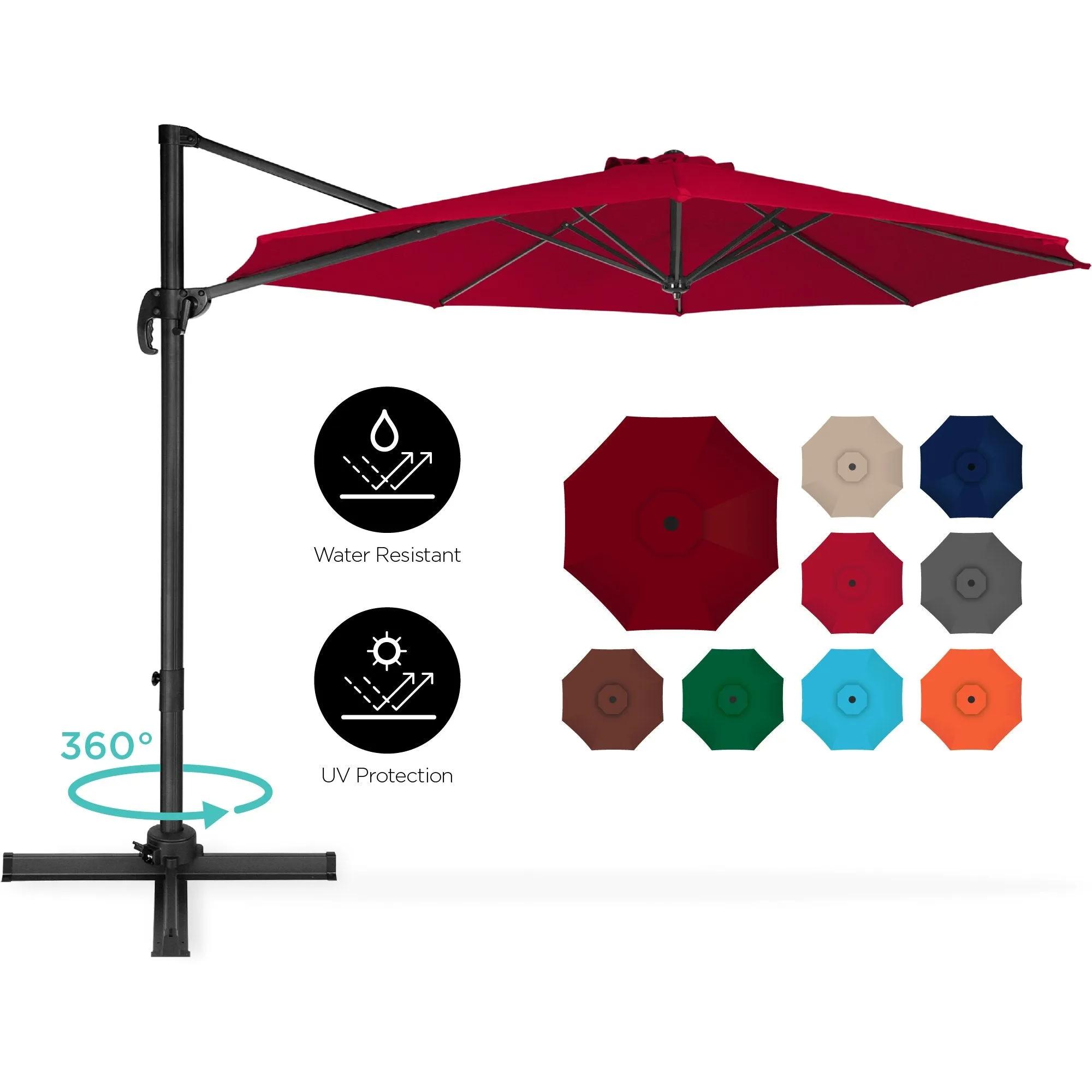 360-Degree Rotating Cantilever Offset Patio Umbrella w/ Tilt, 10ft