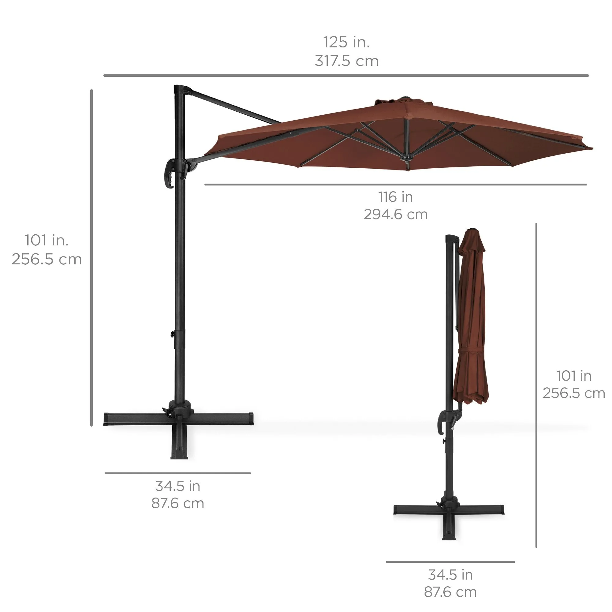 360-Degree Rotating Cantilever Offset Patio Umbrella w/ Tilt, 10ft