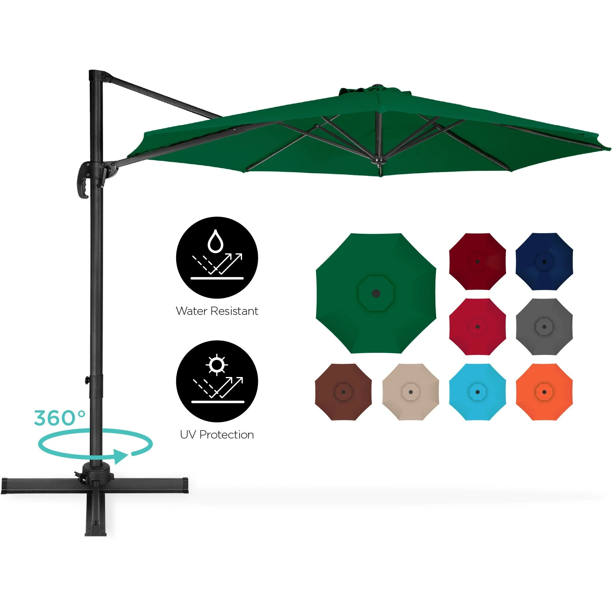 360-Degree Rotating Cantilever Offset Patio Umbrella w/ Tilt, 10ft