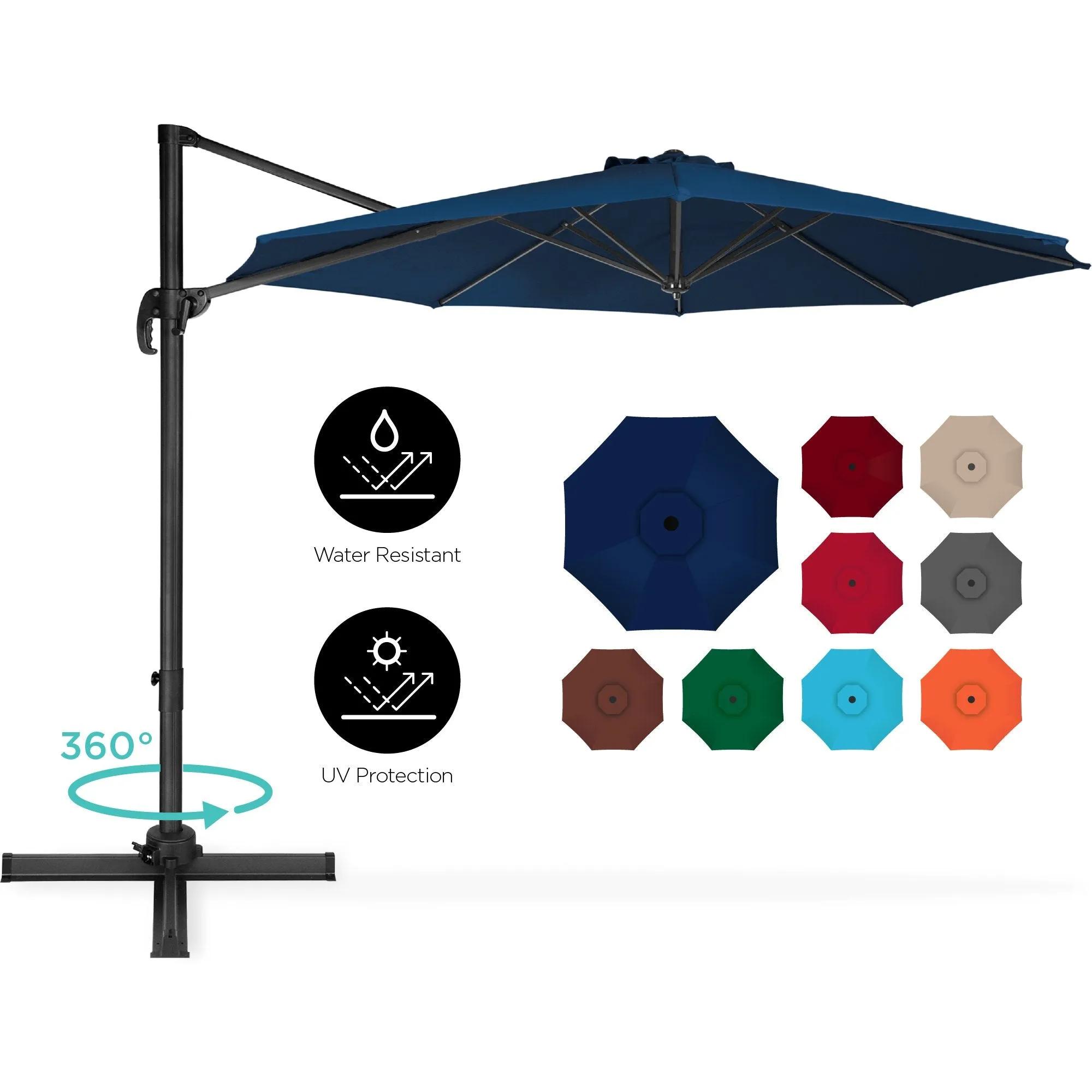 360-Degree Rotating Cantilever Offset Patio Umbrella w/ Tilt, 10ft