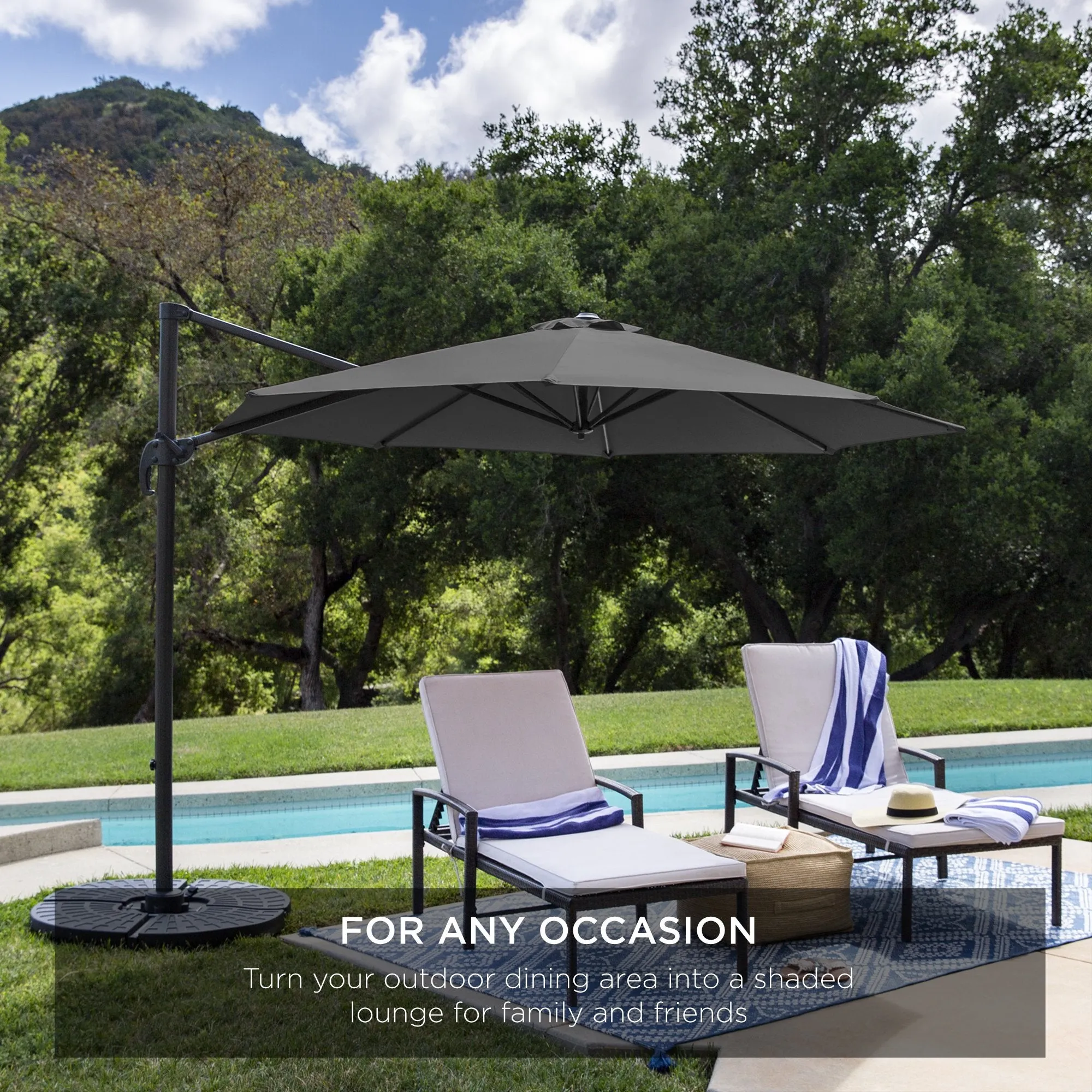 360-Degree Rotating Cantilever Offset Patio Umbrella w/ Tilt, 10ft