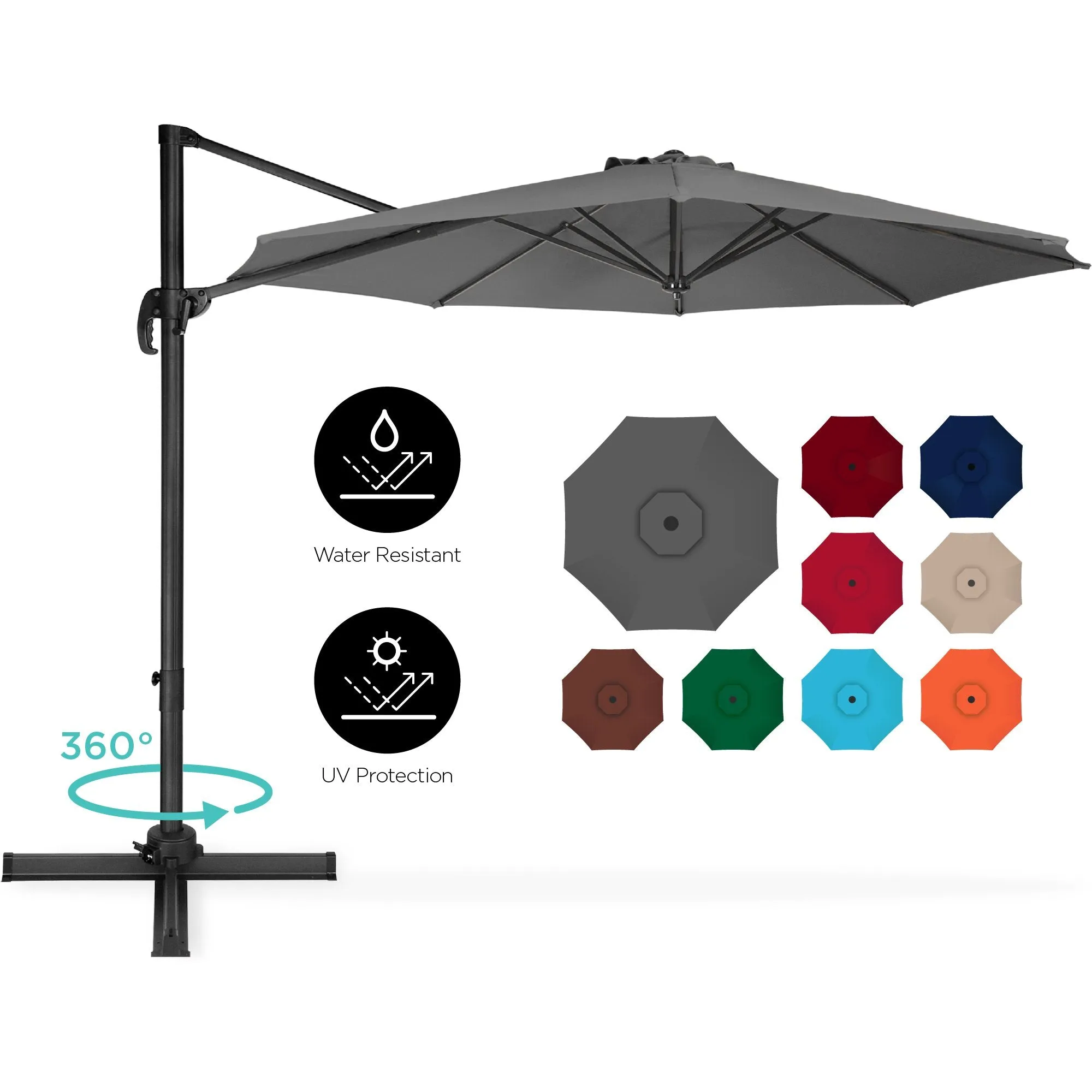 360-Degree Rotating Cantilever Offset Patio Umbrella w/ Tilt, 10ft