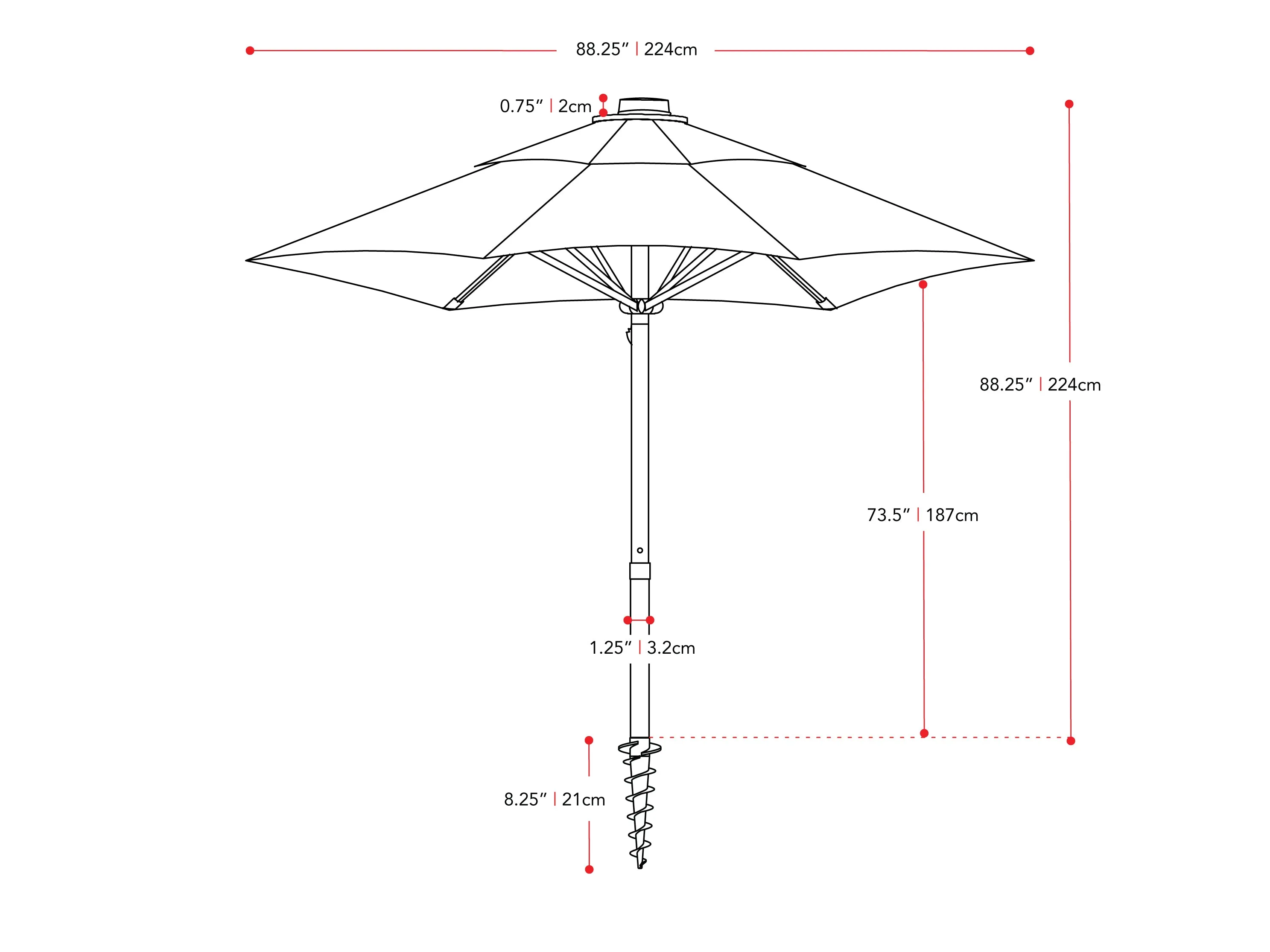 7.5ft Wine Red Beach Umbrella