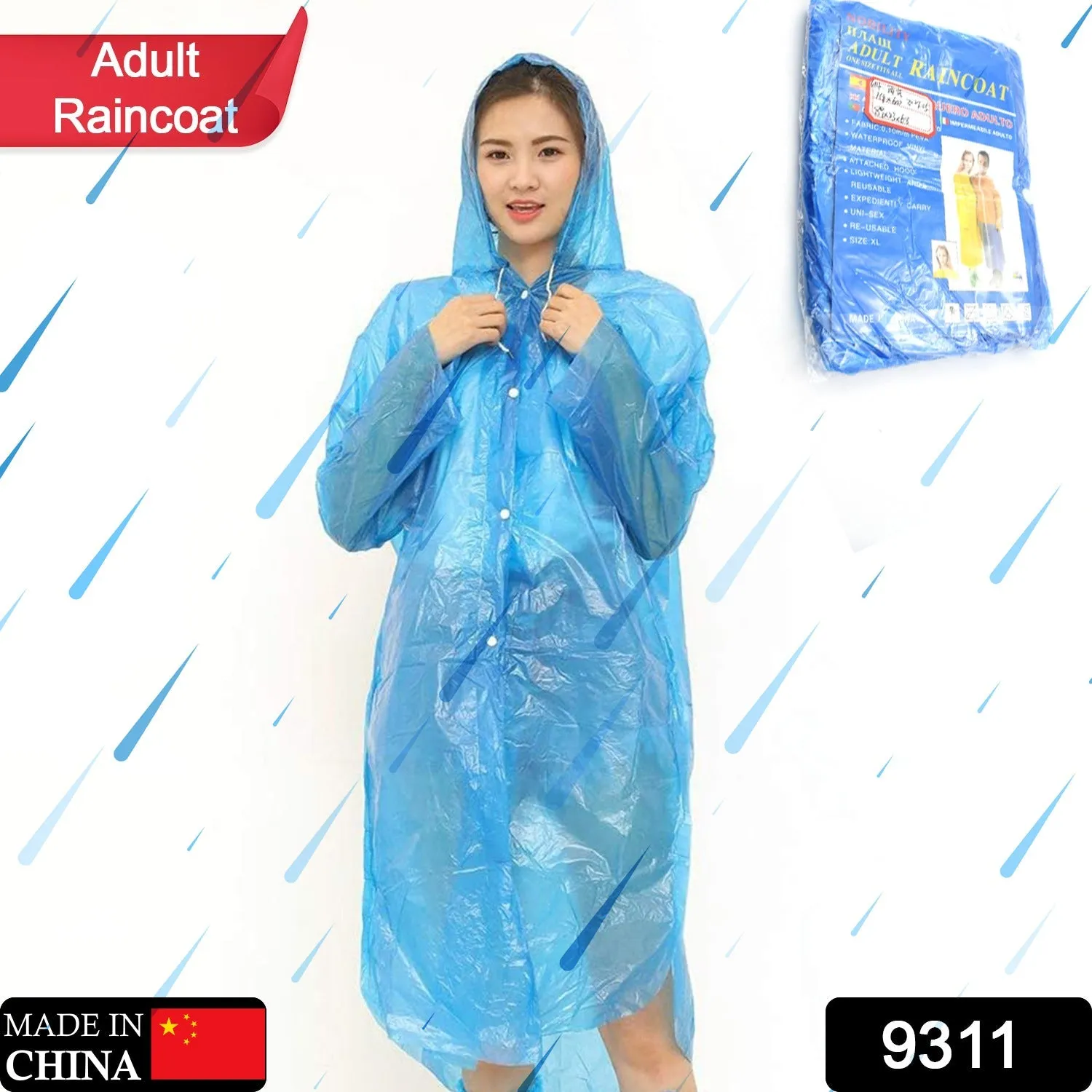 9311 Portable Adult Rain Coat, Raincoat Waterproof Button Cardigan Portable Raincoat  Adult Outdoor Traveling Plastic Material Raincoat/Rain wear/Rain Suit for Outdoor Accessory (1pc)