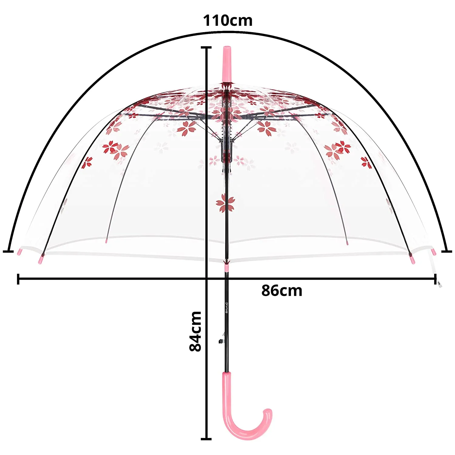 ABOUT SPACE Transparent PVC Stick Umbrella - Foldable Clear Bubble Dome Sturdy, Water Resistant, Windproof Umbrella for Rain - Decoration for Outdoor Events, Photoshoots (Cherry Blossom Pink)