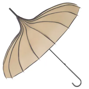 Beige & Black Ribbed Pagoda Umbrella