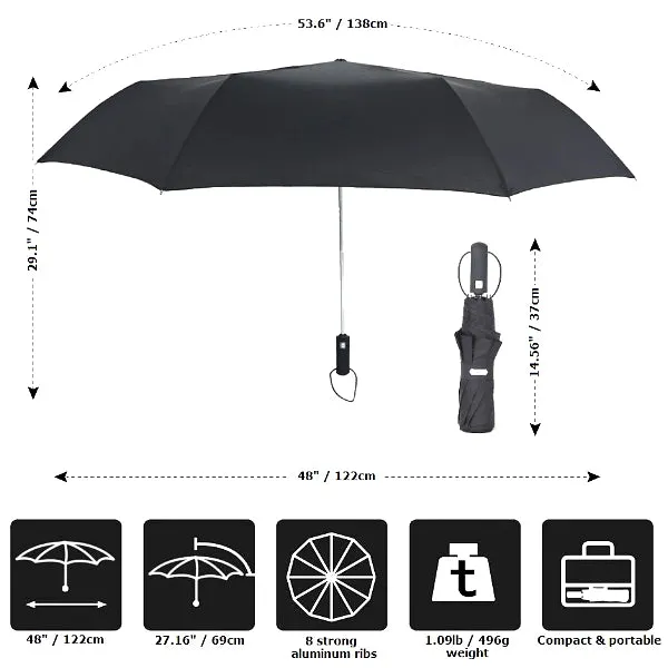 Black Automatic Windproof Umbrella