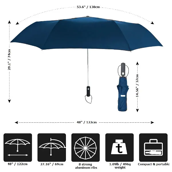 Blue Automatic Windproof Umbrella