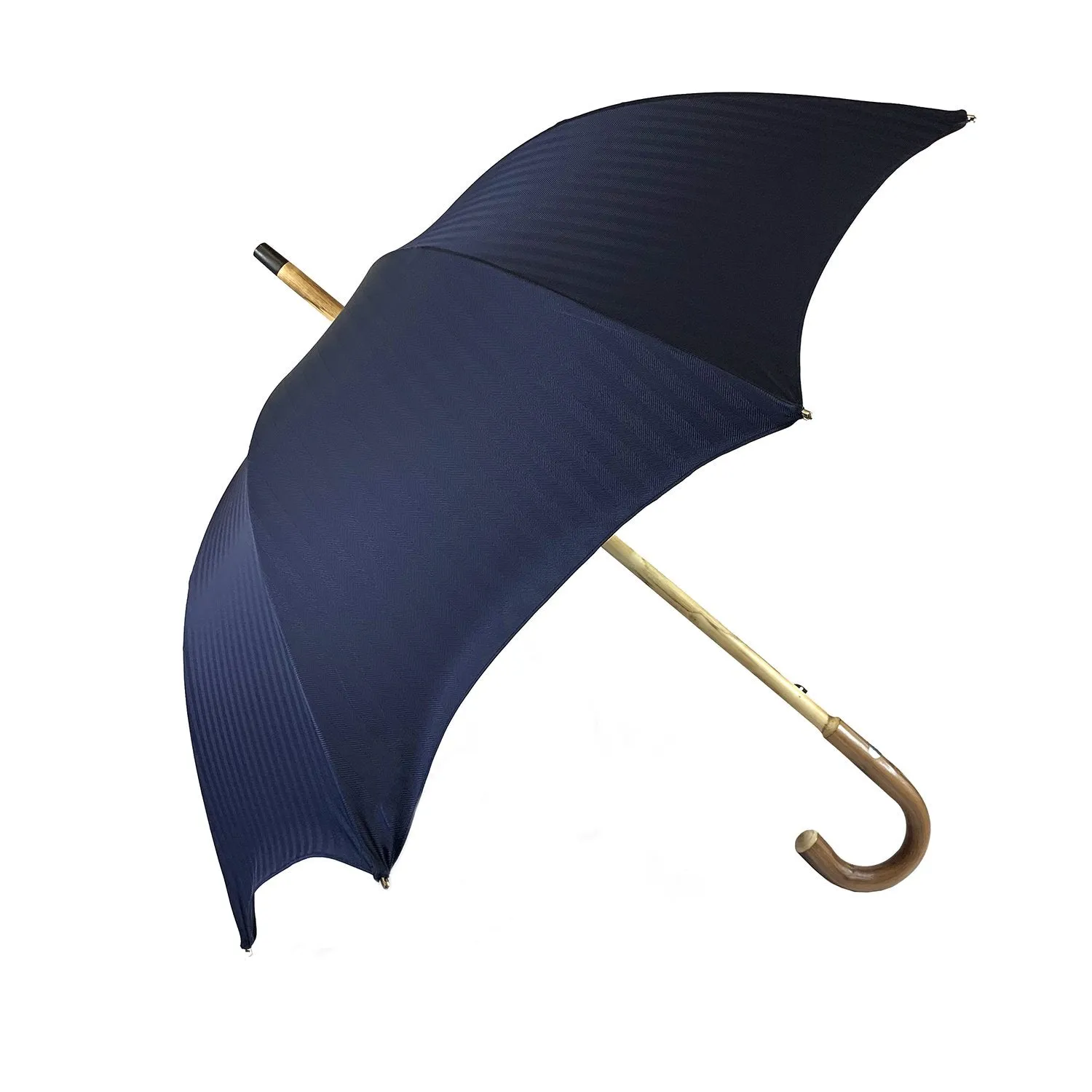 Blue Navy umbrella with Natural Chestnut Wood hand-curved