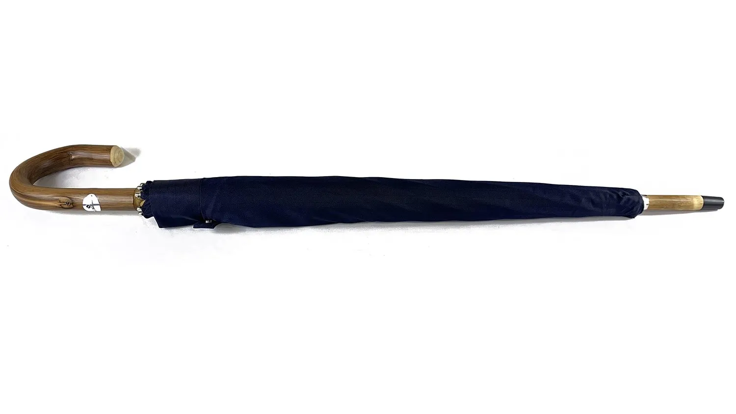 Blue Navy umbrella with Natural Chestnut Wood hand-curved