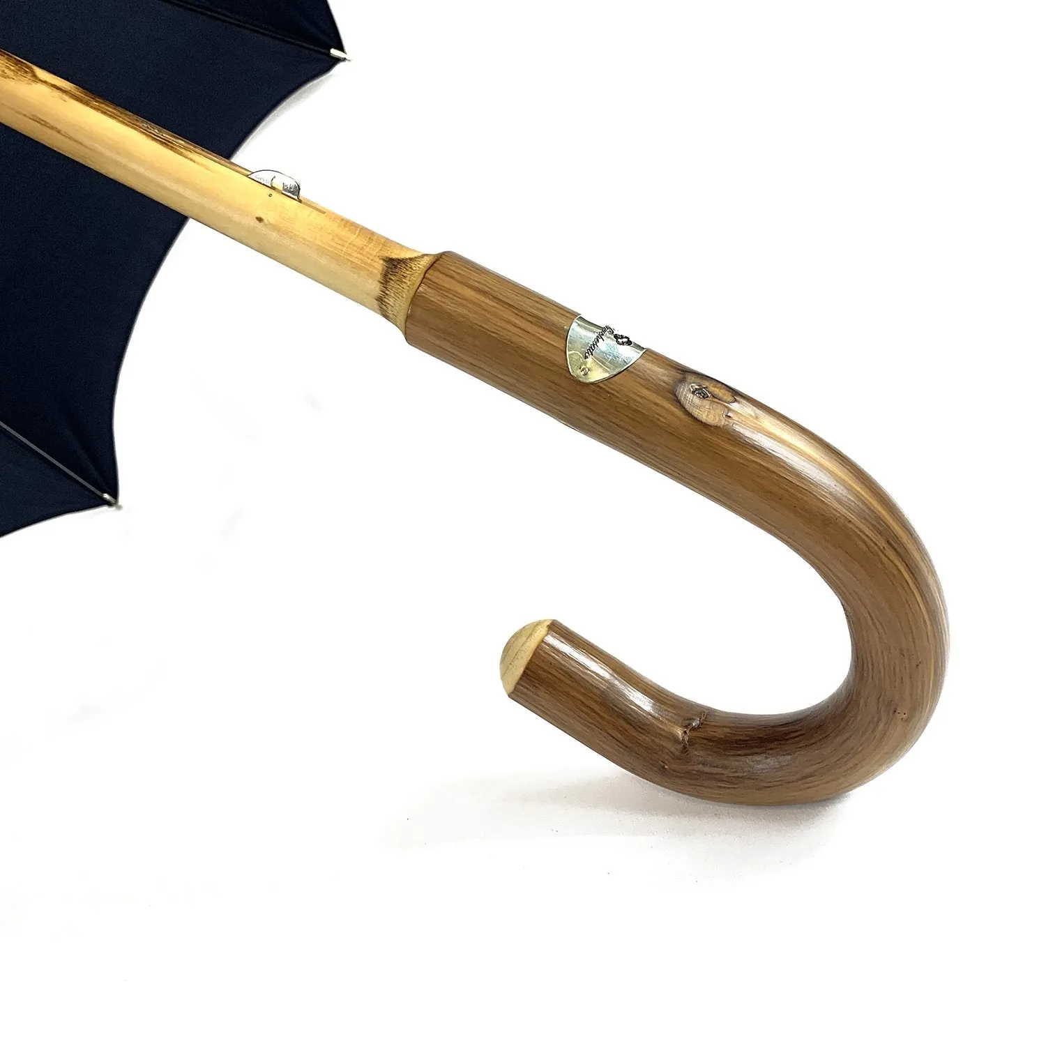 Blue Navy umbrella with Natural Chestnut Wood hand-curved