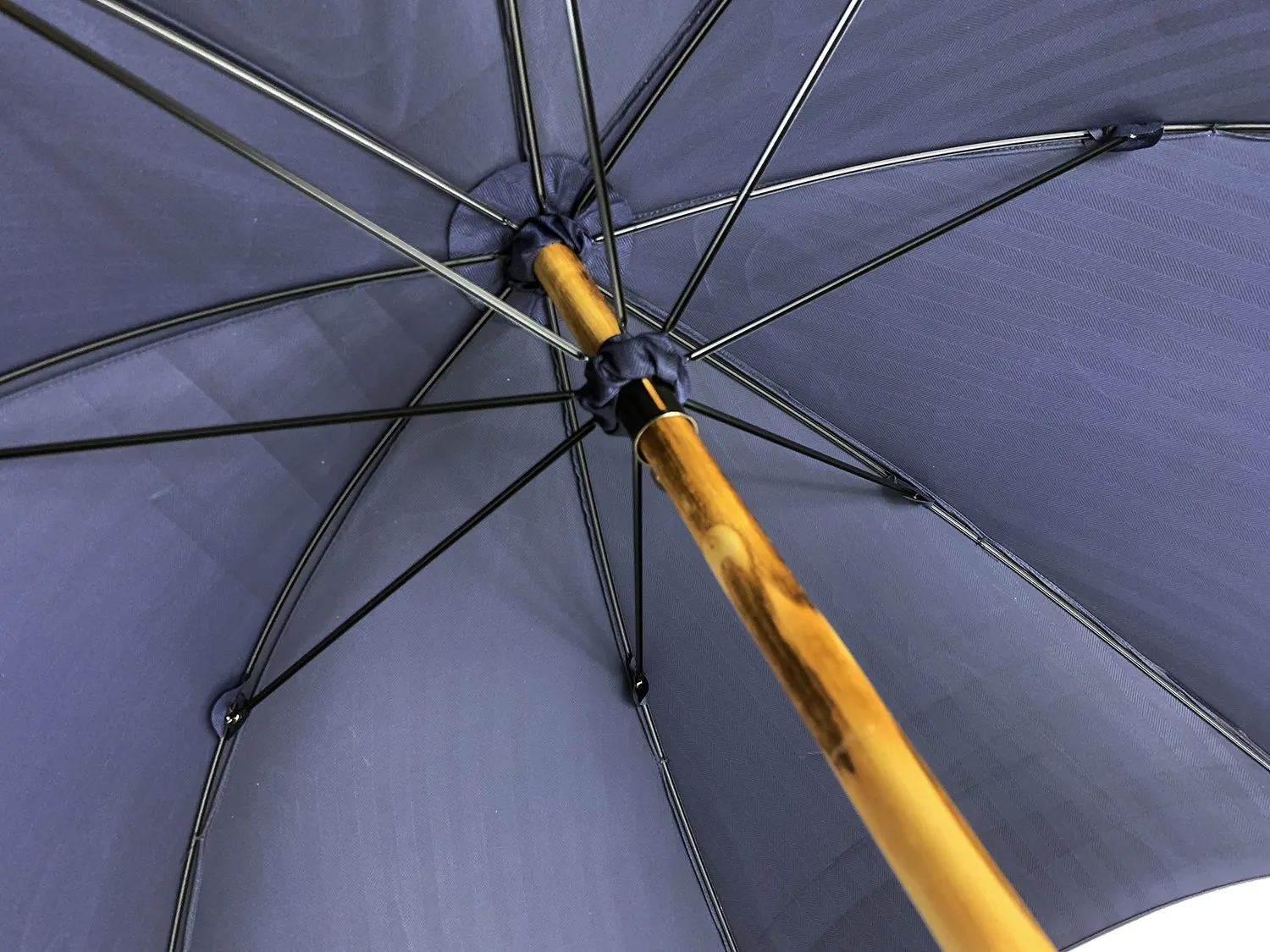 Blue Navy umbrella with Natural Chestnut Wood hand-curved