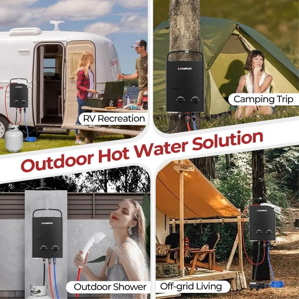 Camplux Propane Off-Grid Portable Water Heater for RV, Trailer & Camper - Black