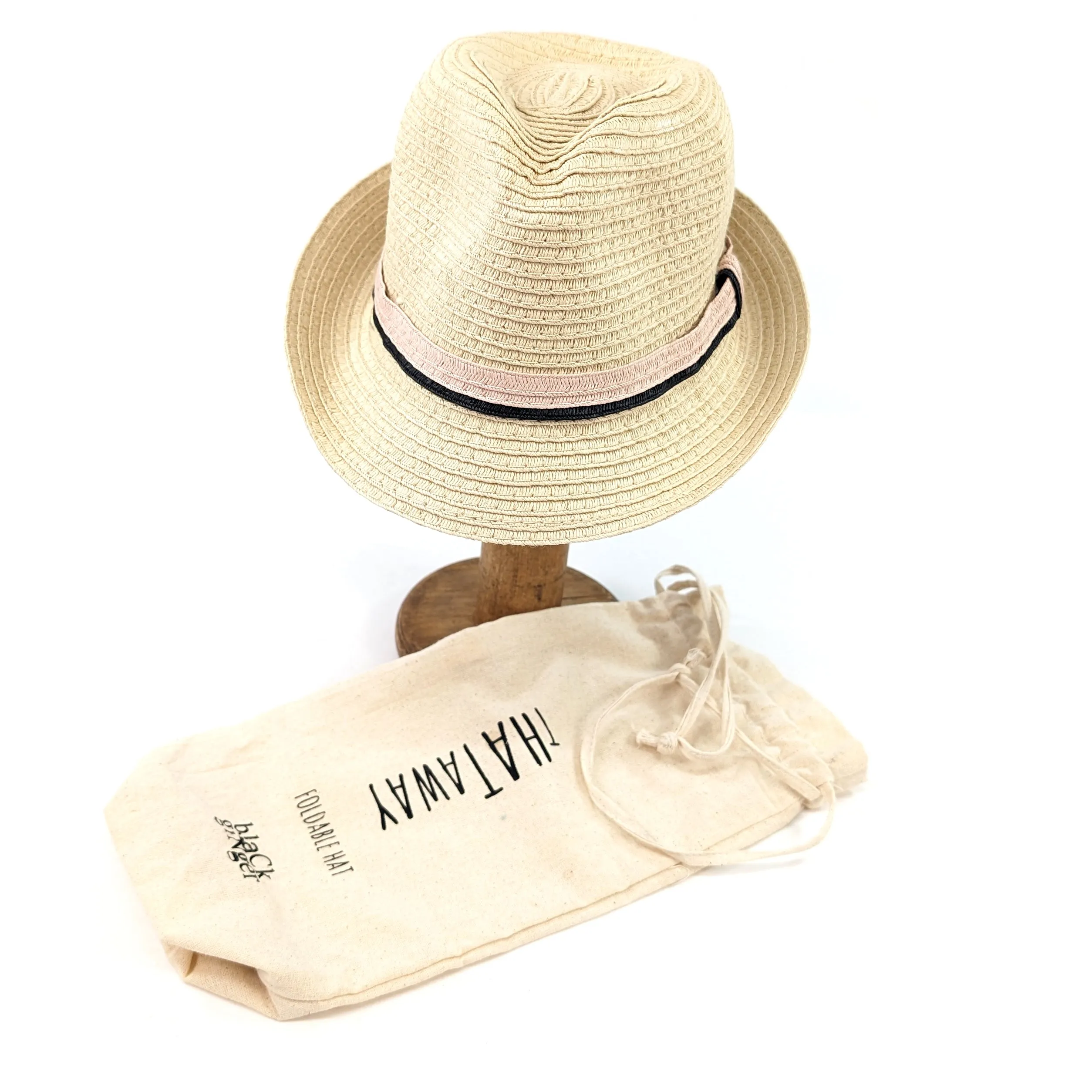 Childrens Foldable Trilby Hat - Pink Band