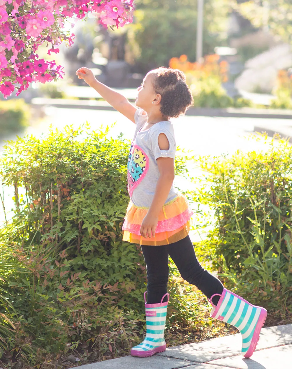 CHILDREN’S RUBBER RAIN BOOTS MINT, WHITE & PINK STRIPES