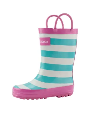 CHILDREN’S RUBBER RAIN BOOTS MINT, WHITE & PINK STRIPES