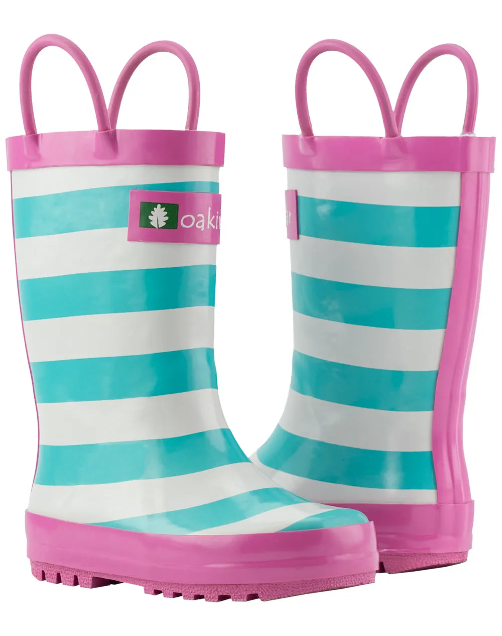 CHILDREN’S RUBBER RAIN BOOTS MINT, WHITE & PINK STRIPES