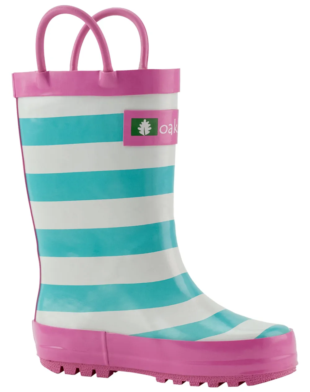 CHILDREN’S RUBBER RAIN BOOTS MINT, WHITE & PINK STRIPES