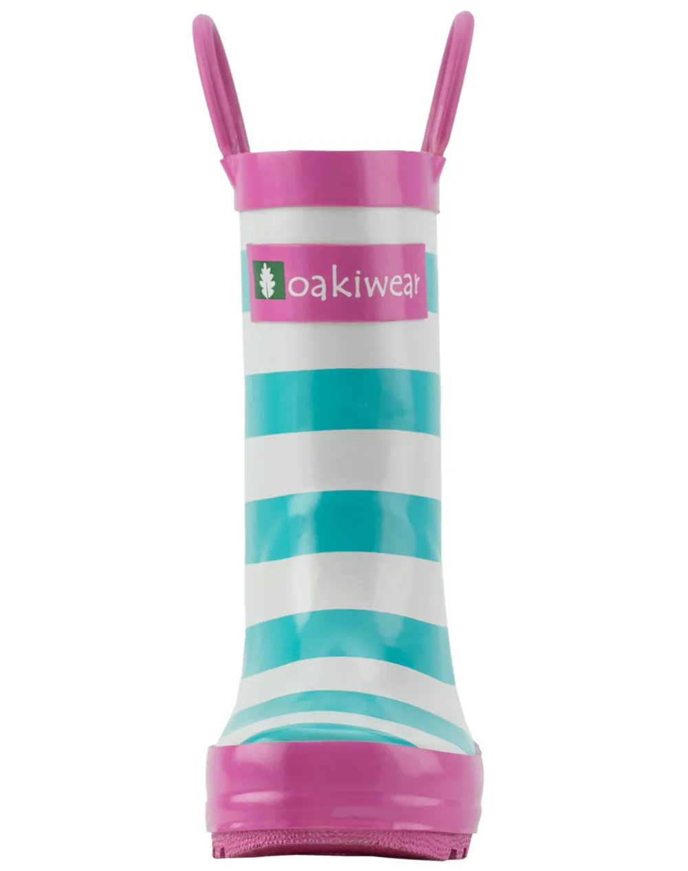 CHILDREN’S RUBBER RAIN BOOTS MINT, WHITE & PINK STRIPES