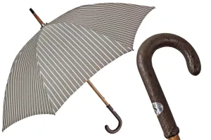 Classic Striped Umbrella with Ostrich leather handle