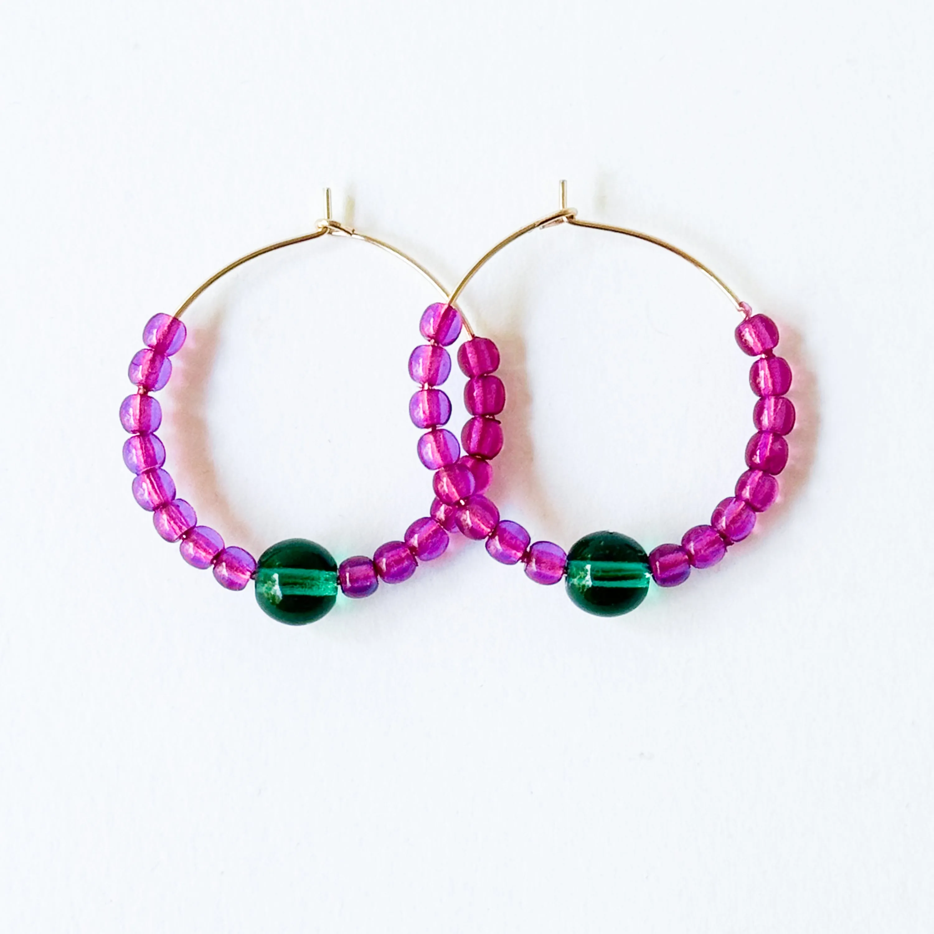 Colorful 1" Gold Filled Hoops with Beads - WS