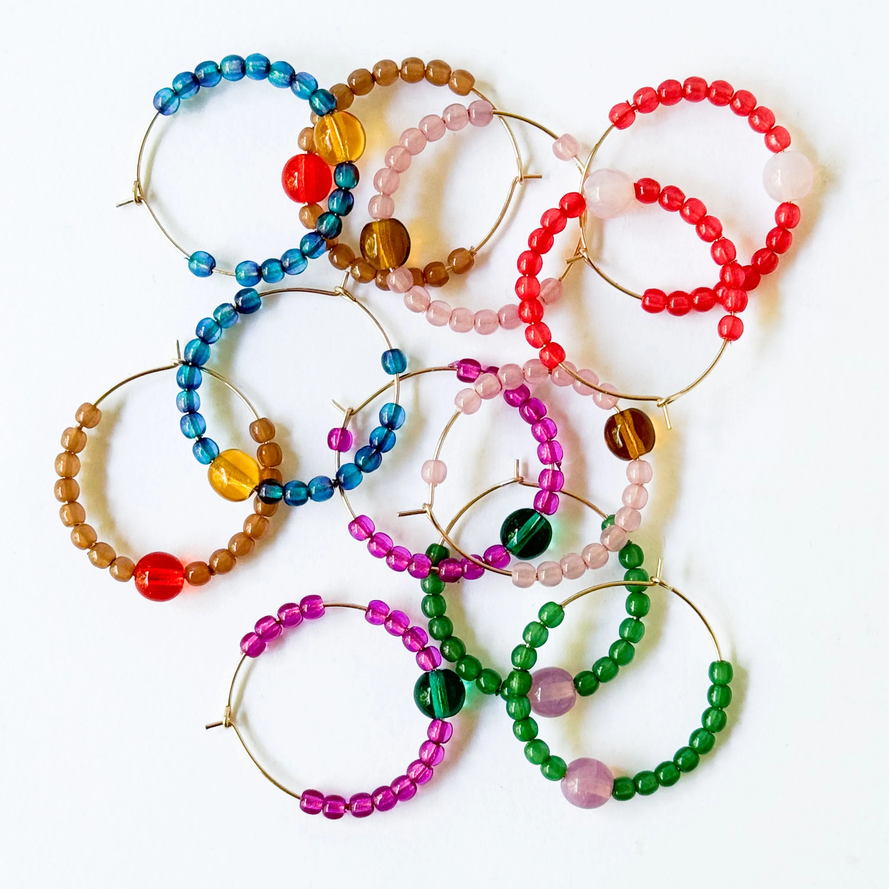 Colorful 1" Gold Filled Hoops with Beads - WS