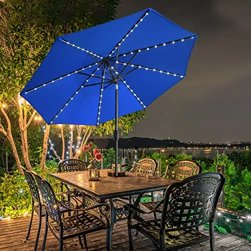 EliteShade USA 10-Year-Non-Fading Sunumbrella Solar 9ft Market Umbrella with 80 LED Lights Patio Umbrellas Outdoor Table Umbrella with Ventilation,Royal Blue