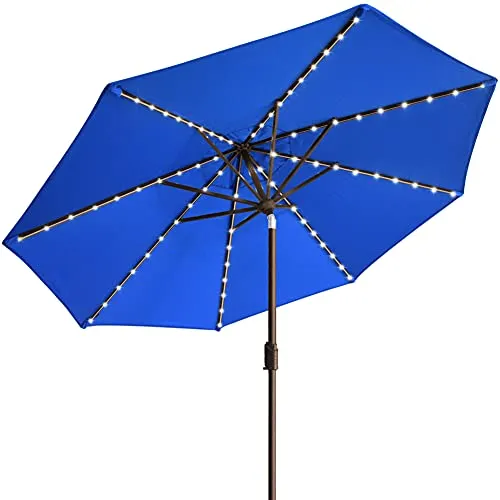 EliteShade USA 10-Year-Non-Fading Sunumbrella Solar 9ft Market Umbrella with 80 LED Lights Patio Umbrellas Outdoor Table Umbrella with Ventilation,Royal Blue