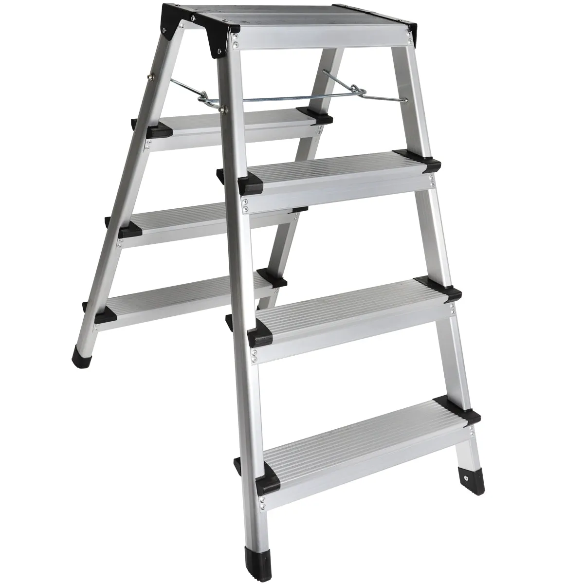 Excel Aluminium Stool Ladder 4 Tread Heavy Duty Folding Hop Up 745mm x 465mm