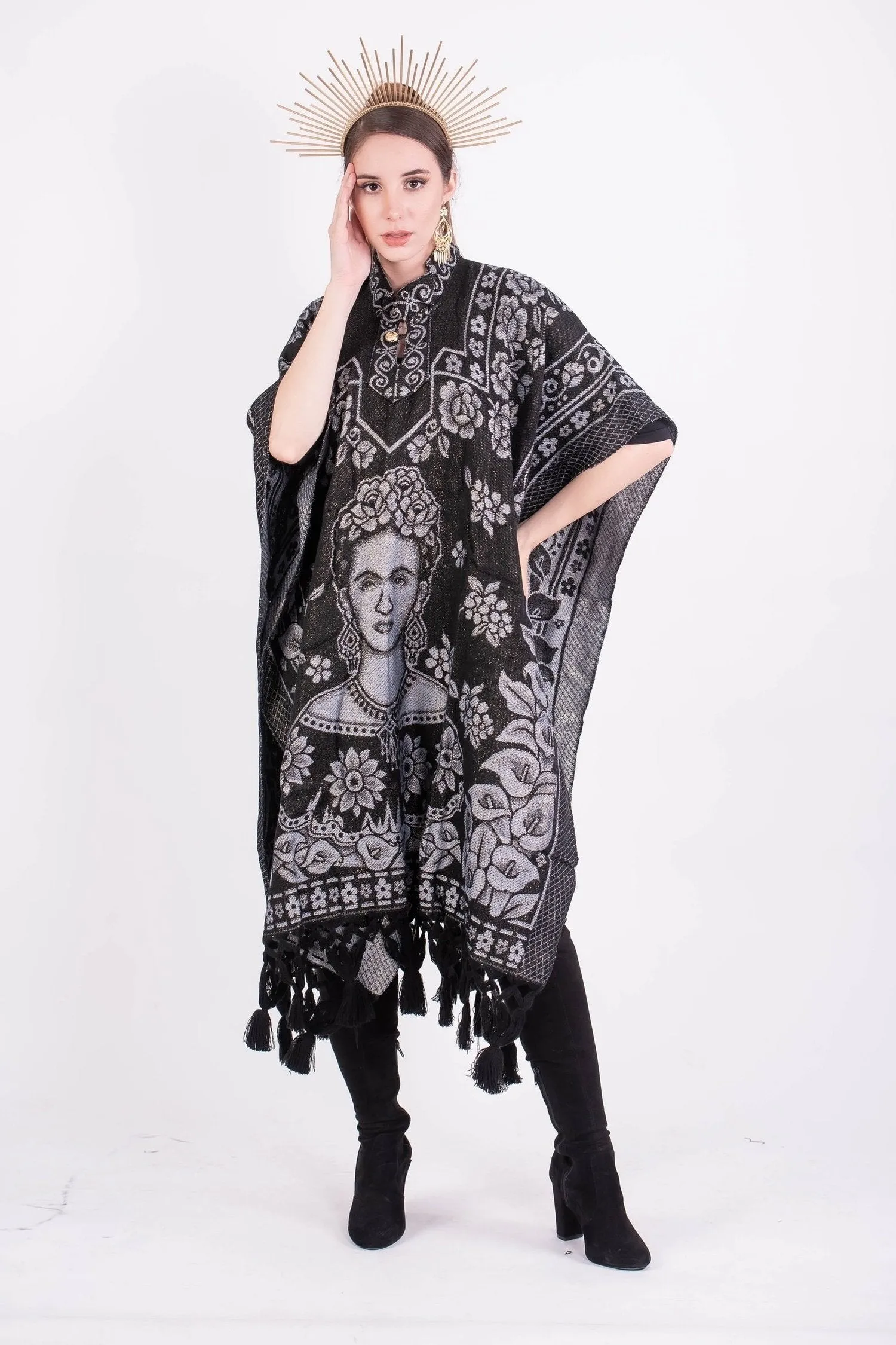 Frida Kahlo Shimmering Poncho Grey