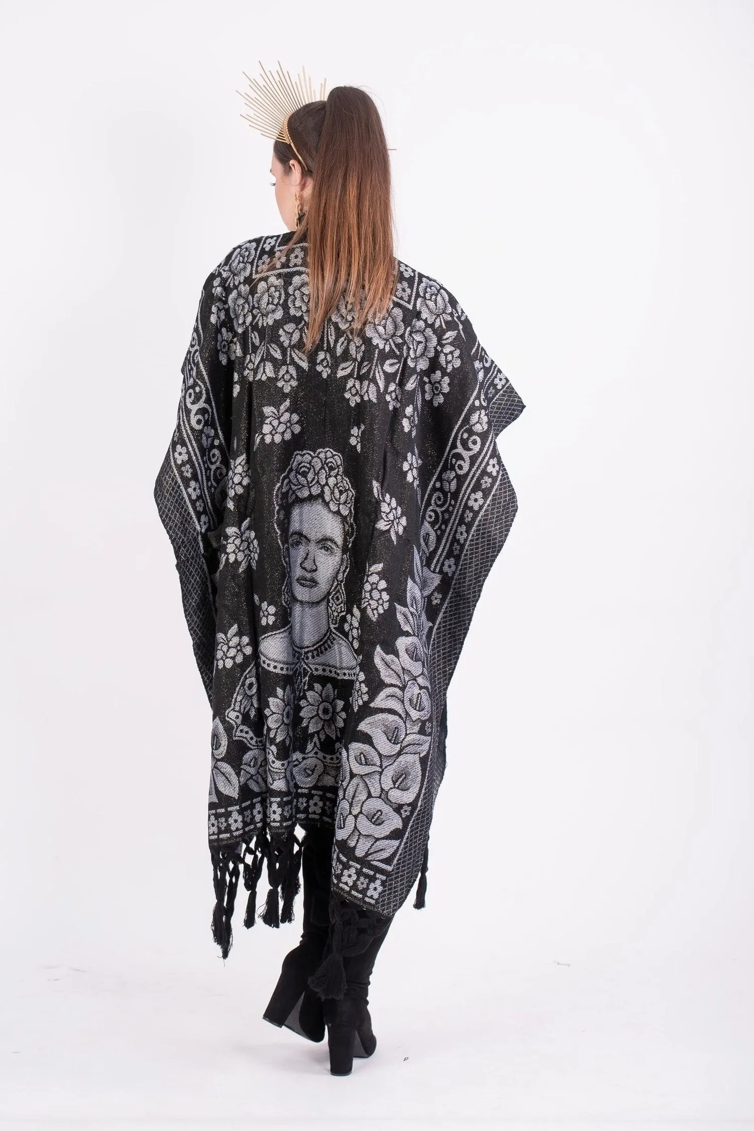 Frida Kahlo Shimmering Poncho Grey