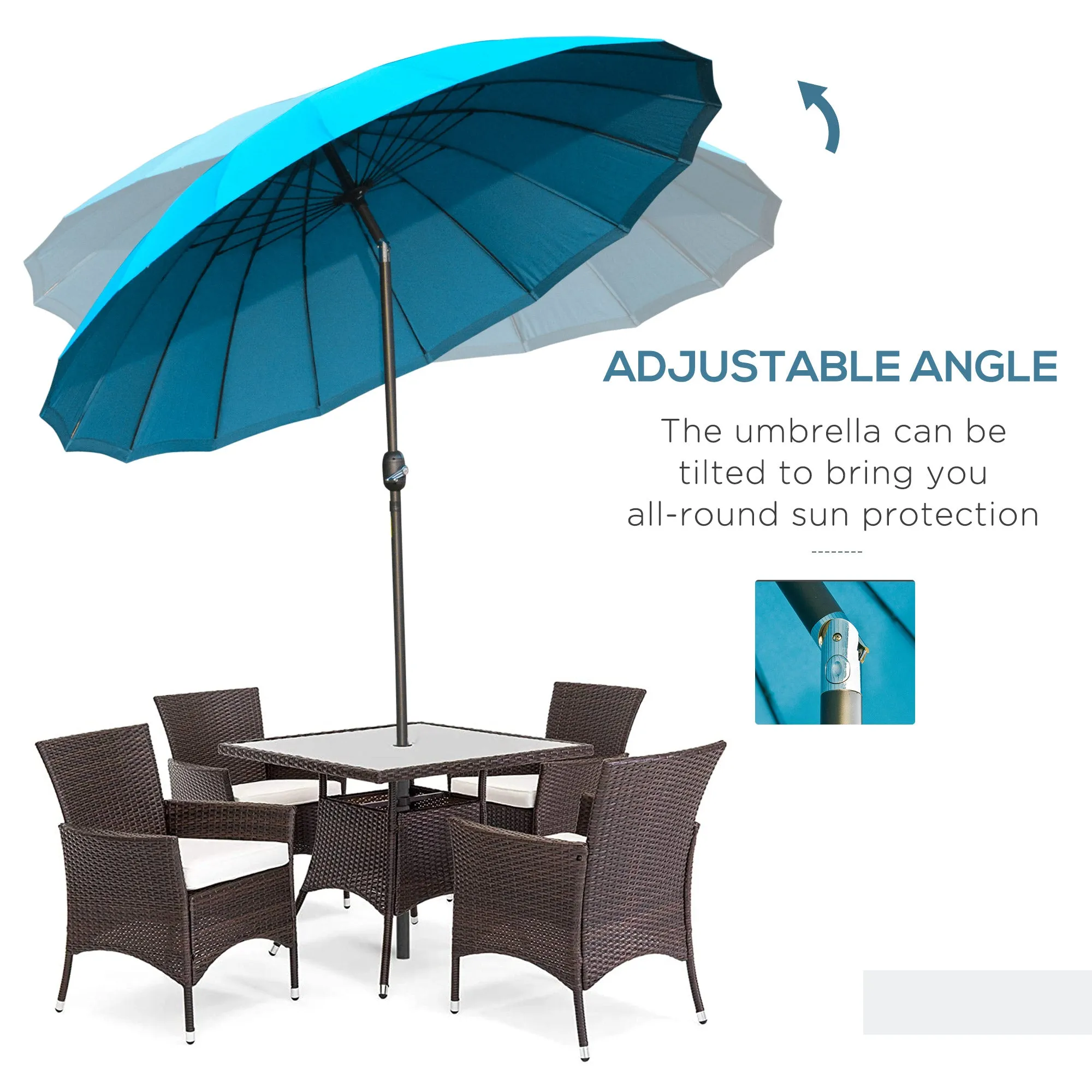 Garden Umbrella Ф255cm Table Parasol with Push Button Tilt Crank and Ribs for Garden Lawn Backyard Pool Blue