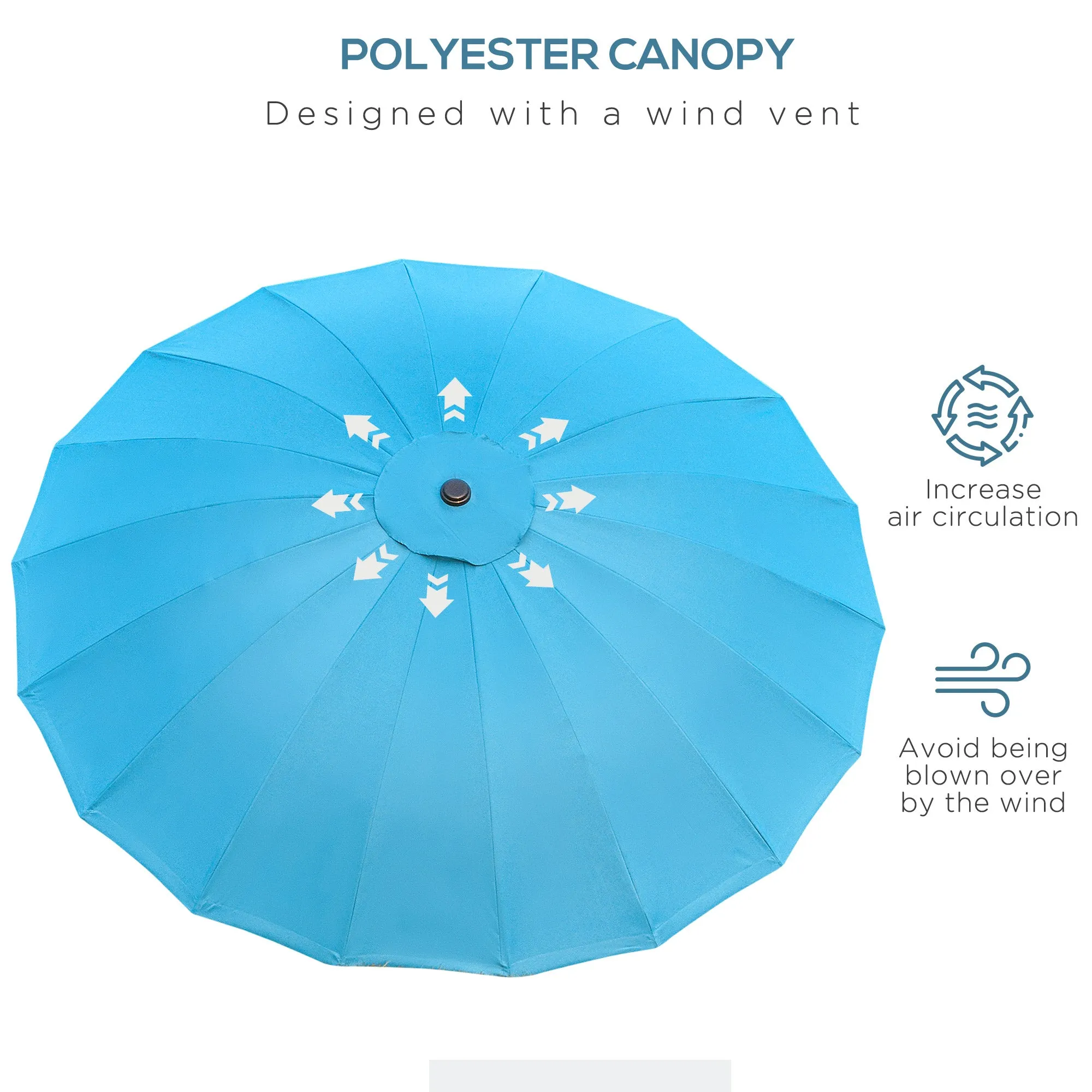 Garden Umbrella Ф255cm Table Parasol with Push Button Tilt Crank and Ribs for Garden Lawn Backyard Pool Blue