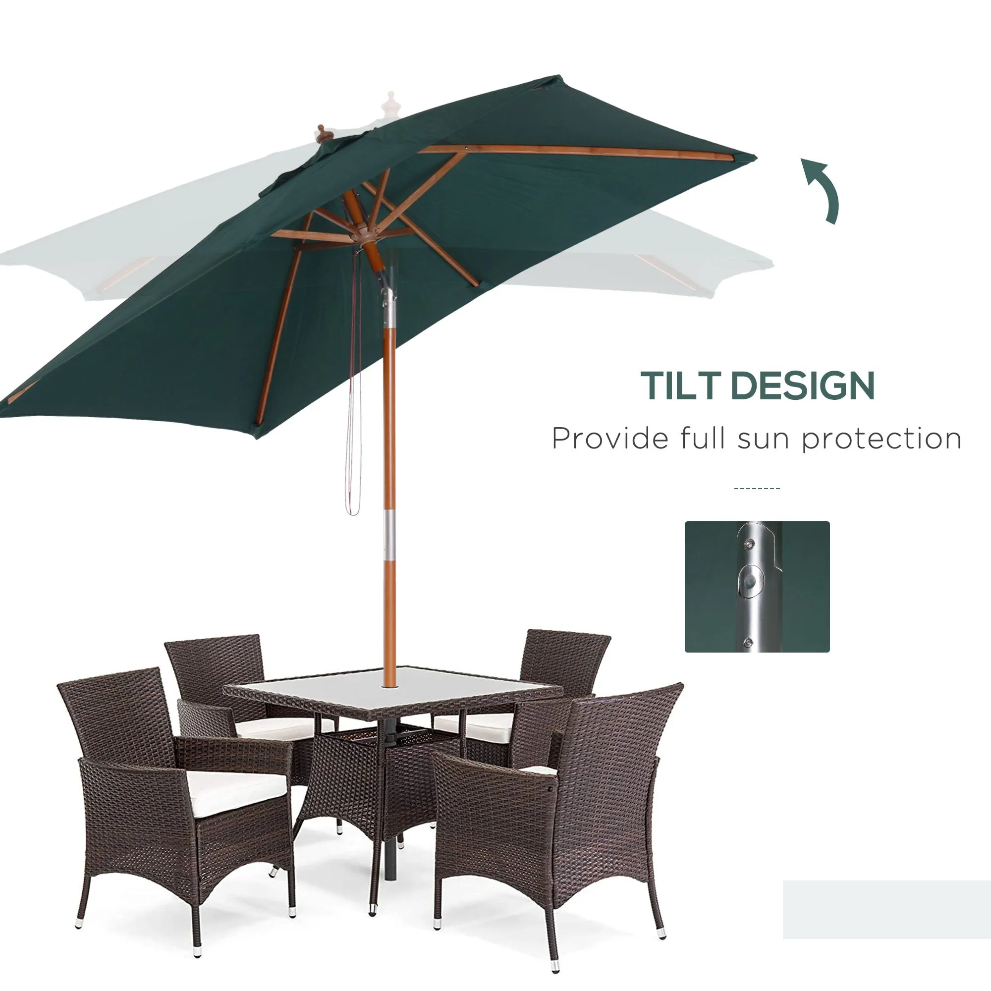 Garden Umbrella Patio Umbrella Market Parasol, Outdoor Sunshade 6 Ribs w/ Wood and Bamboo Frame, Brown Green