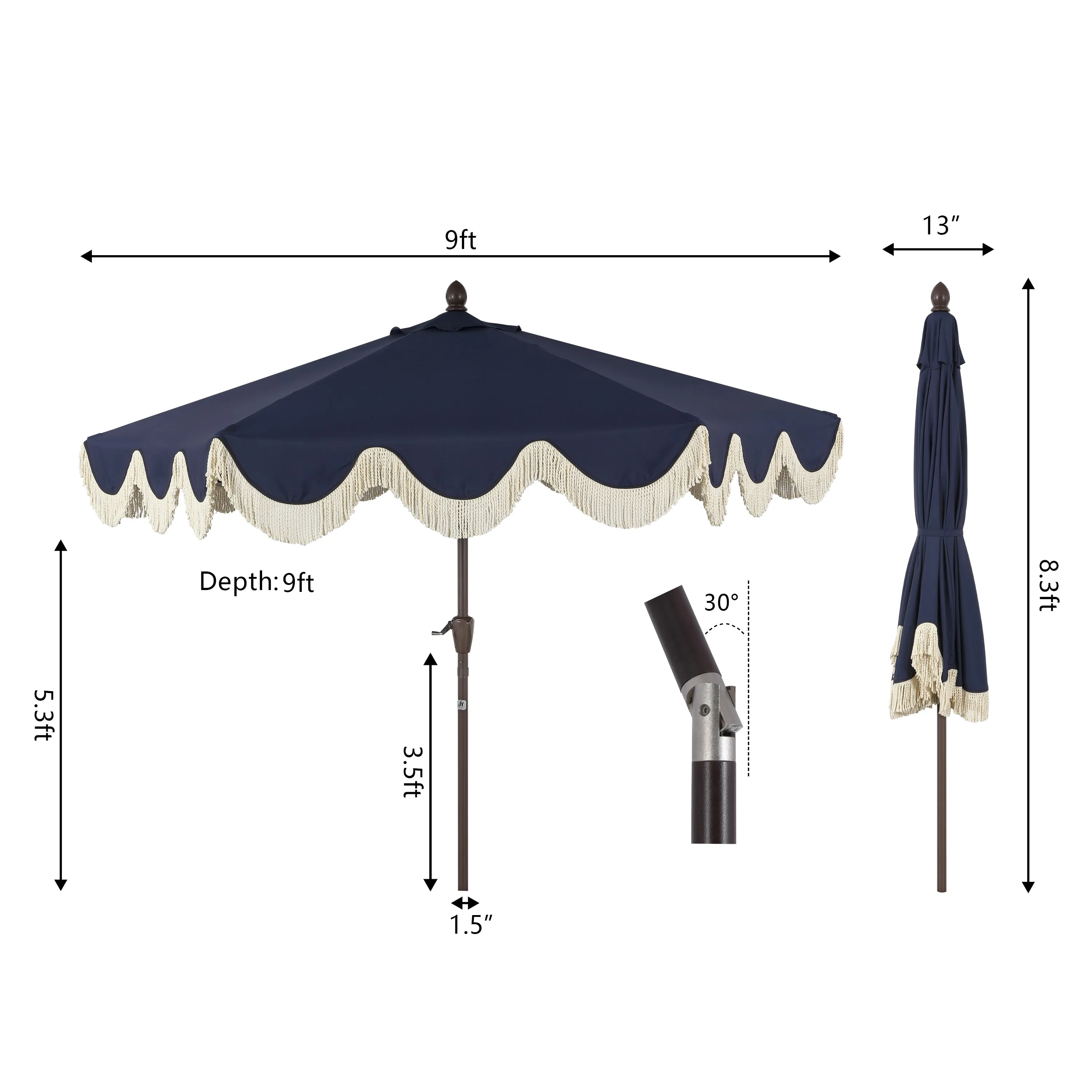 Globex 9 ft. Classic Cottage Tassel Market Patio Umbrella